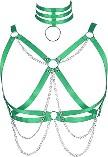 Sujetador de arnés para el Cuerpo para Mujer, Sujetador de Cadena de Metal a la Moda de Talla Grande, Top gótico Punk, cinturón Hueco, Disfraz de Carnaval de Halloween, 14 Colores