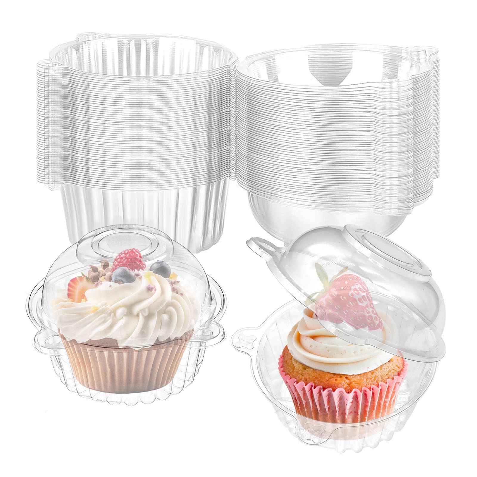 dogmoon Cake Slice Boxes Individual, 100 PCS Cupcake Containers Individual Single, Reusable Dessert Containers Cheesecake Boxes, Clear Cupcake Box for Cake Portions Muffins Salad Cheese(Rotundity) — image 1