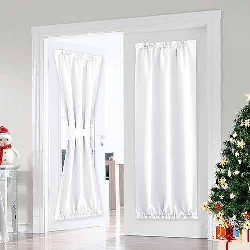 Vista 90 de PONY DANCE Cortina opaca marrón para puerta francesa, persiana de ventana con aislamiento térmico con alzapaños, panel de privacidad para luz