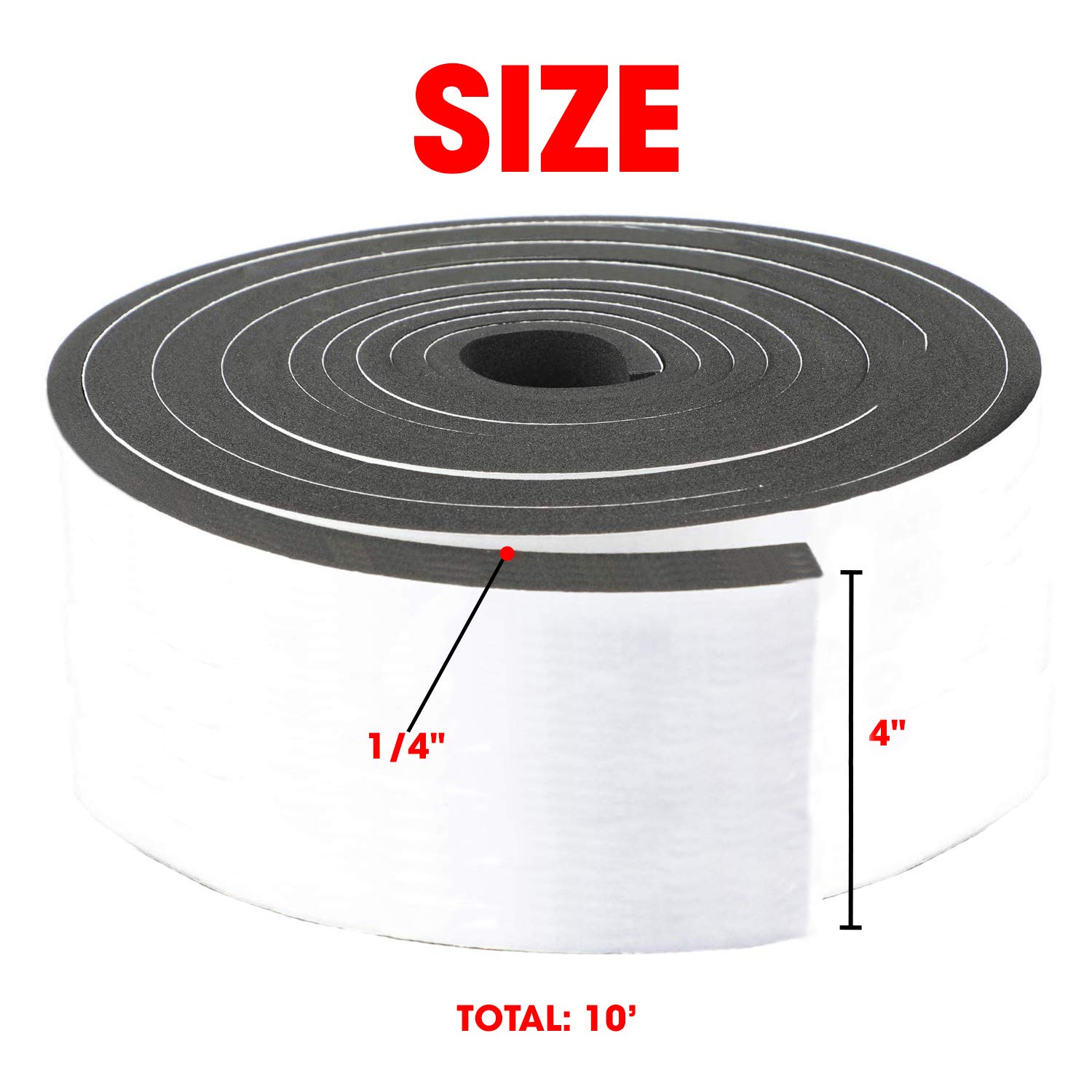 Neoprene Foam Strip Roll by Dualplex, 4" Wide x10' Long 1/4" Thick, Weather Seal High Density