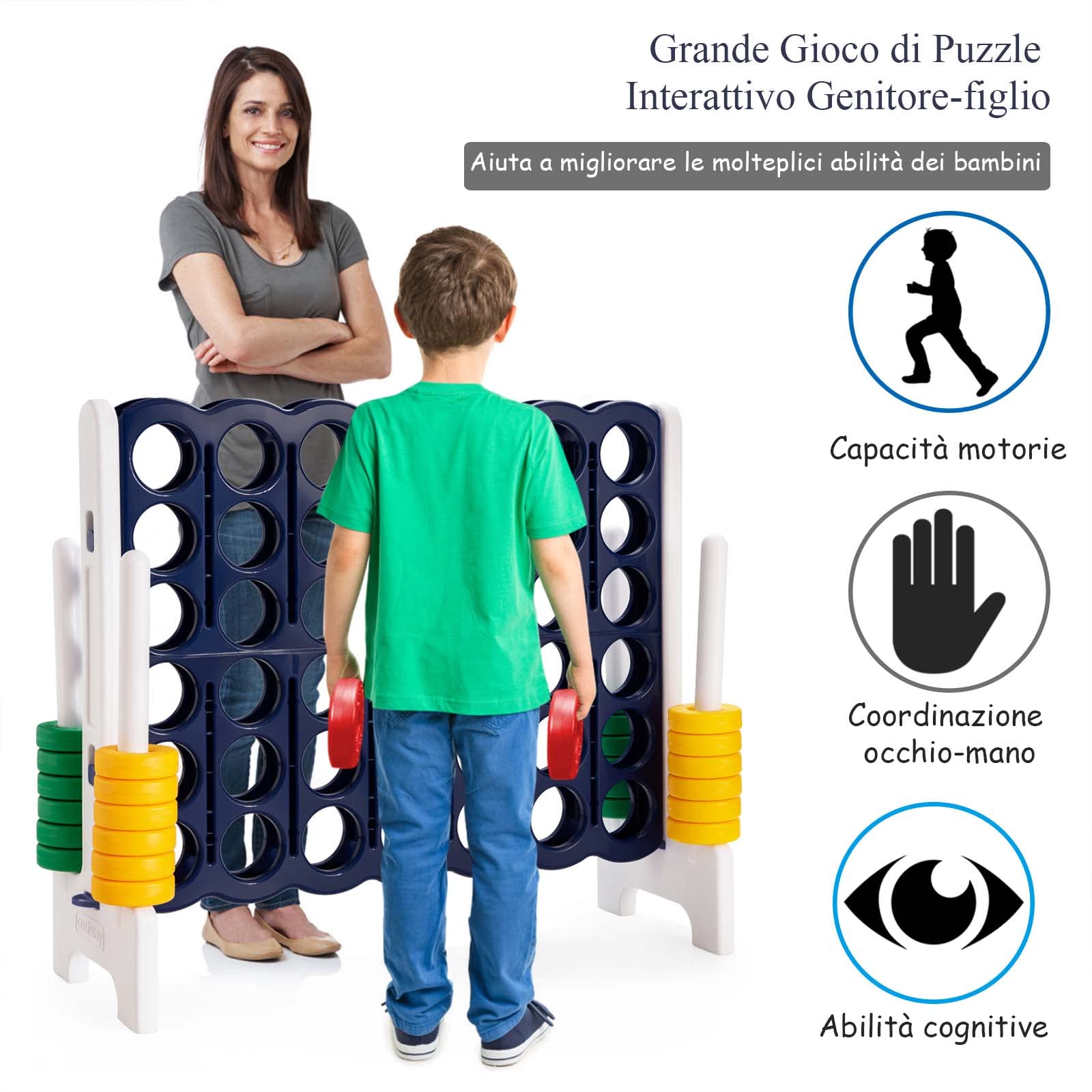 COSTWAY Forza Quattro da Interno ed Esterno da 104 cm, Forza 4 per Bambini ed Adulti con 42 Piedine, Gioco Educativo per Feste e Vacanze