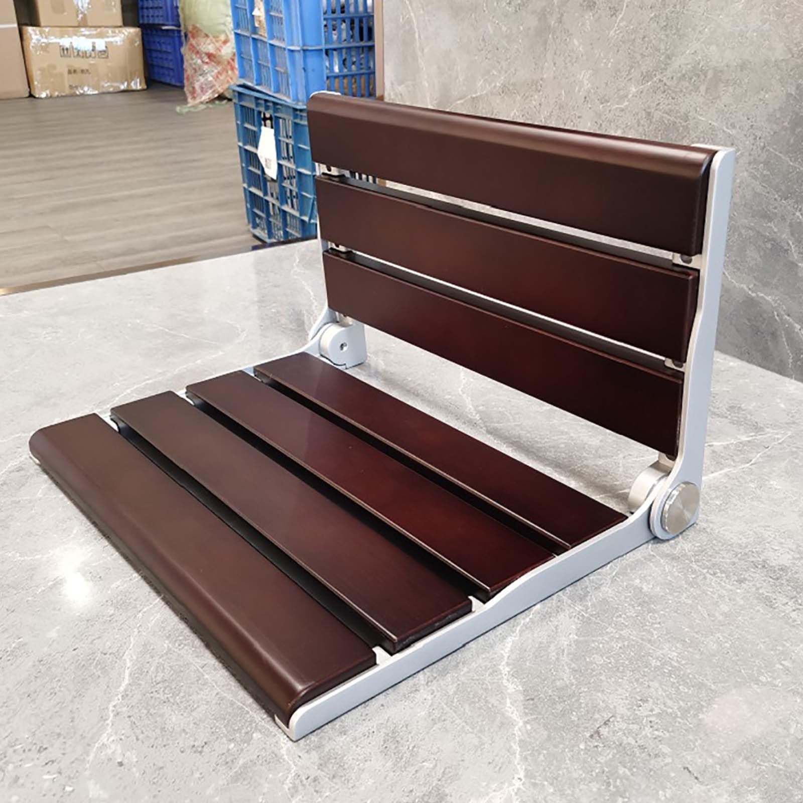 Asiento de ducha plegable montado en la pared, diseño que ahorra espacio, soporte de acero inoxidable, soporta hasta 440 libras, ideal para hogares, baños y pasillos