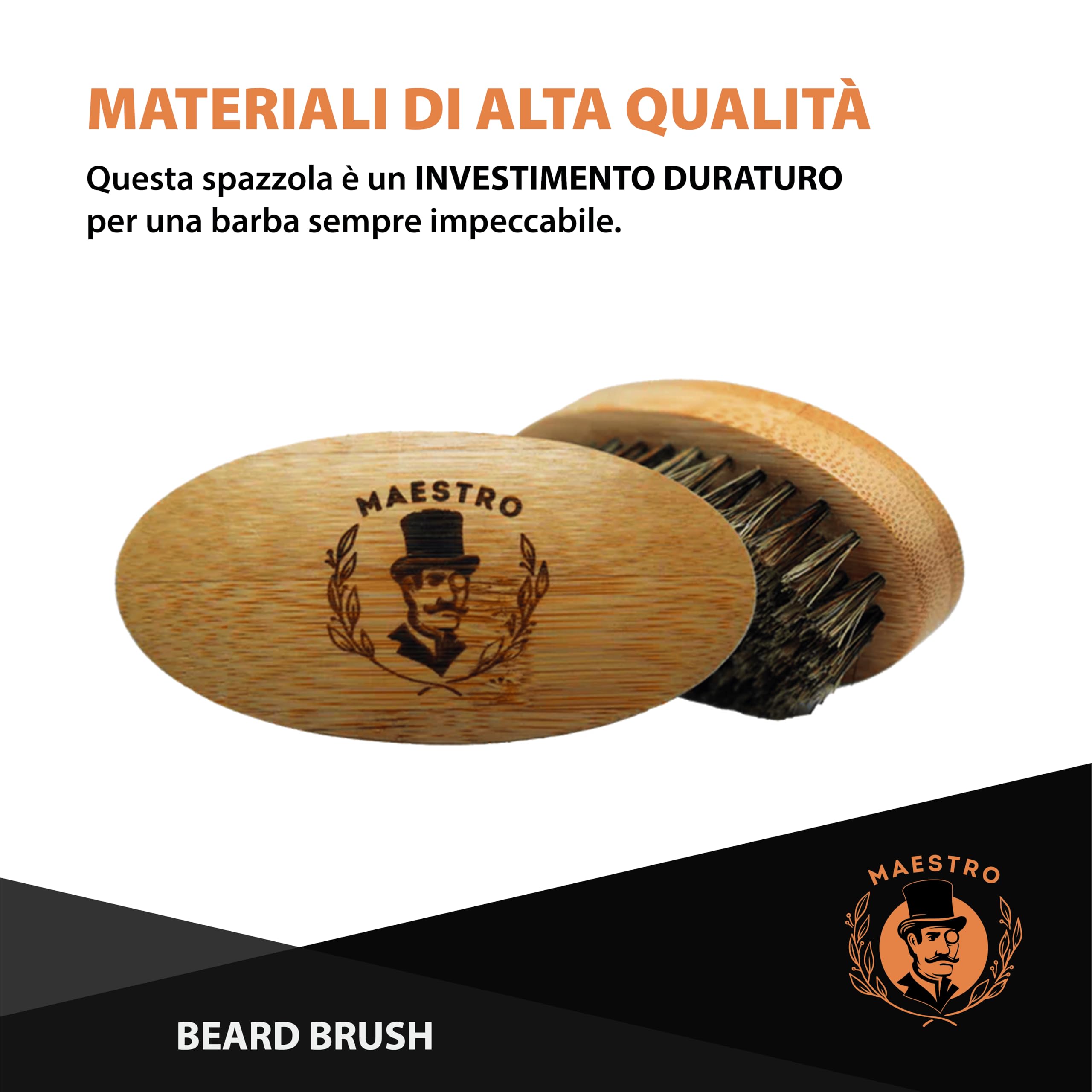 Spazzola da Barba Maestro – Setole Naturali di Cinghiale – Manico Ergonomico – Domina e Modella la Barba – Cura Professionale per Uomo