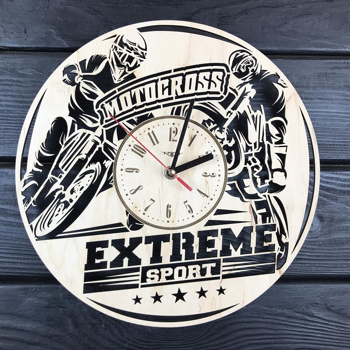 Nabster Motocross Wall Clock Wood Home Kitchen Decor Motocross Championship Gifts Extreme Sport Lovers Art Office Wedding Christmas Motocross Clock - 12 Inch / 30 cm