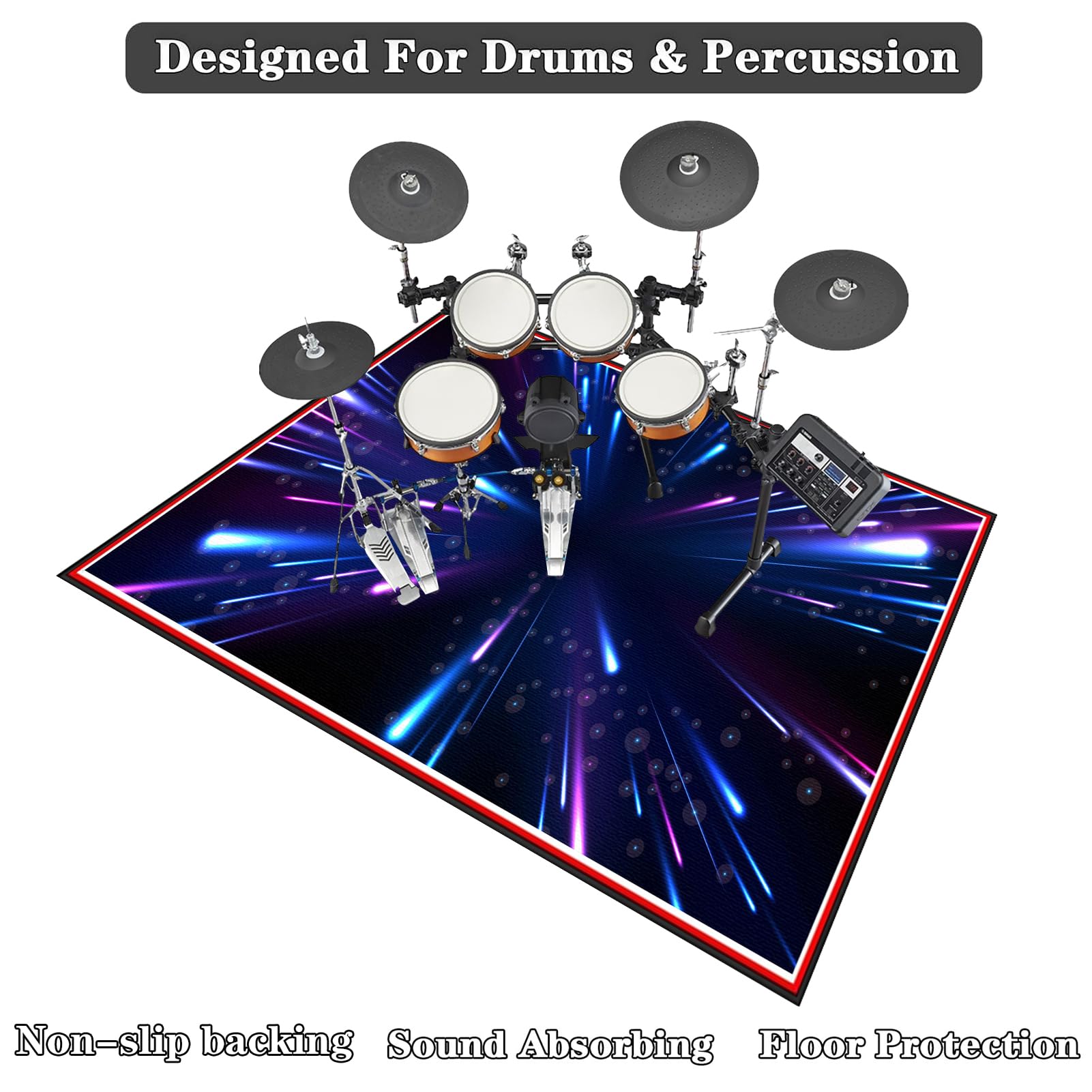 200 x 170 cm Dywan z baterią elektroniczną, maty akustyczne, dźwiękoszczelna mata, mata bębnowa do baterii akustycznych, bębna i instrumentów muzycznych, dźwiękoszczelny koc bębnowy