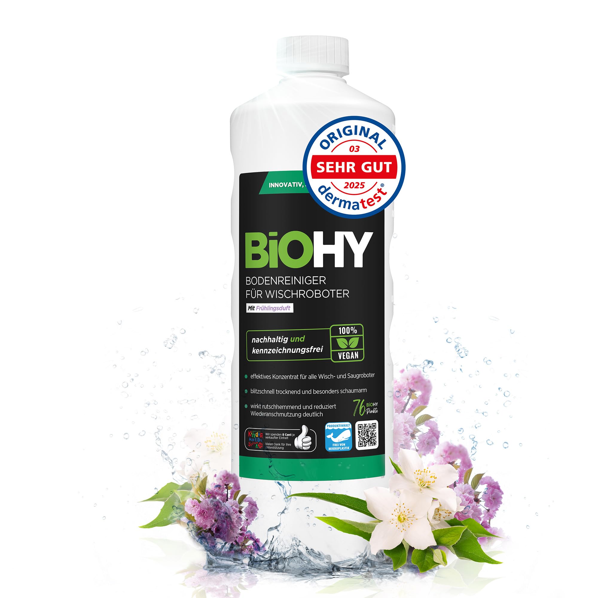 BiOHY Bodenreiniger für alle Wischroboter mit Frühlingsduft (1l Flasche) | Schaumarm & Streifenfrei | Reinigungsmittel Konzentrat für alle Böden