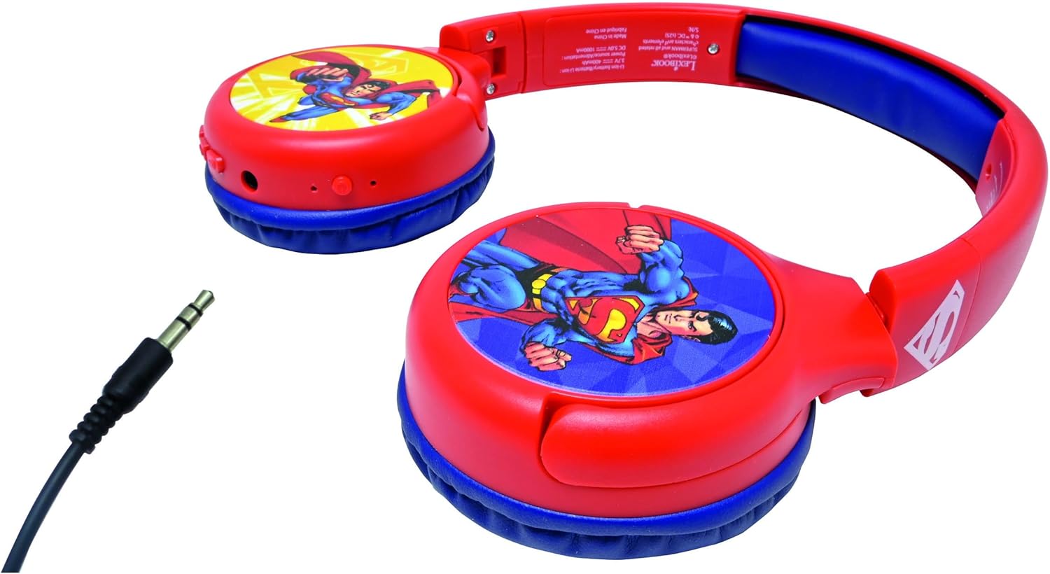 LEXiBOOK - Superman - Kids’ 2-in-1 Bluetooth and Wired Headphones - Stereo, Wireless, Wired, Limited Volume, Foldable, Adjustable, for Boys/Girls, red/Blue, HPBT010SU