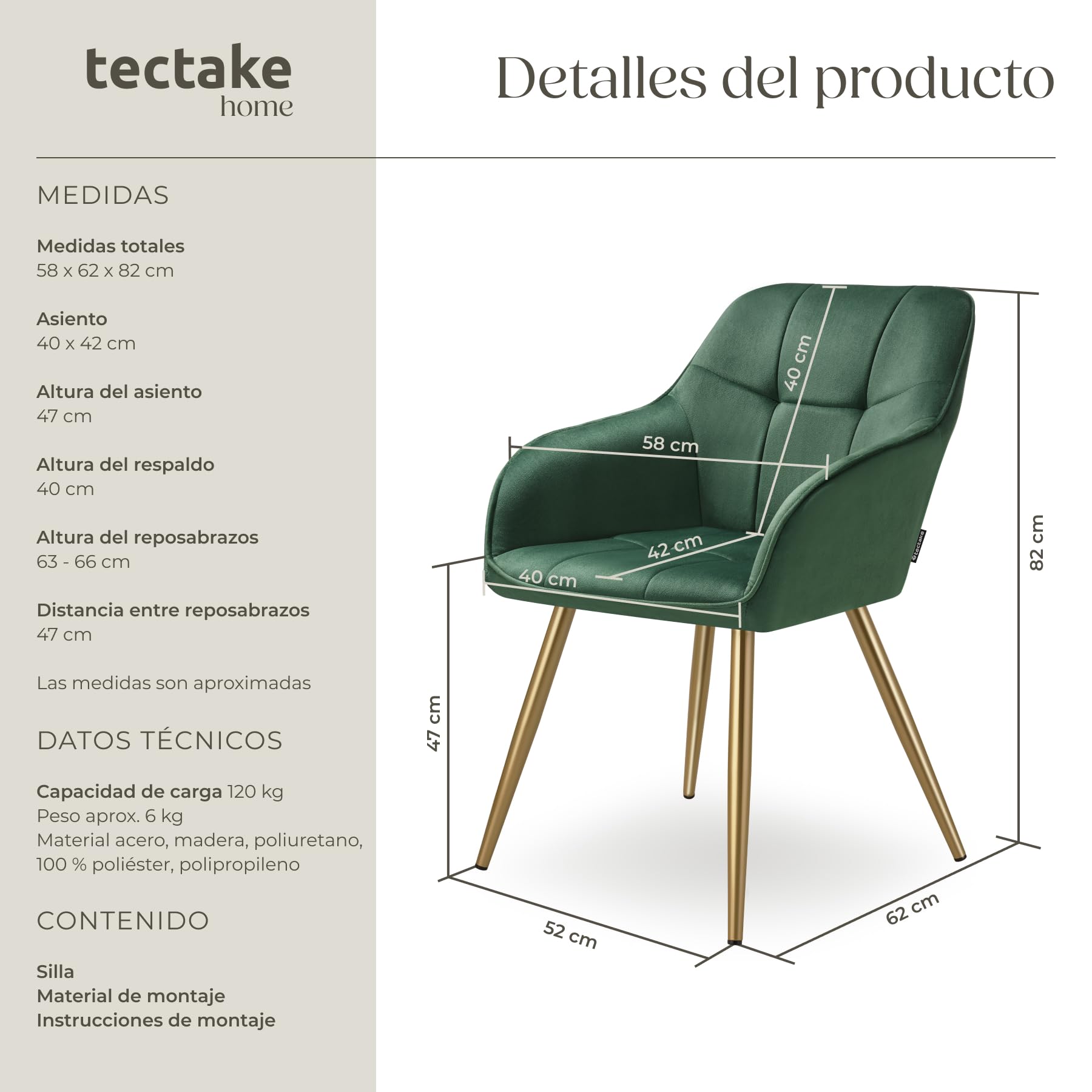 tectake® Sillas de Comedor Elegantes, Tapizado Aterciopelado, Respaldo Continuo, Sillas Comedor Modernas, Silla Dormitorio, Silla Nordica, Butacas de Salon - 1 Silla Verde Oscuro