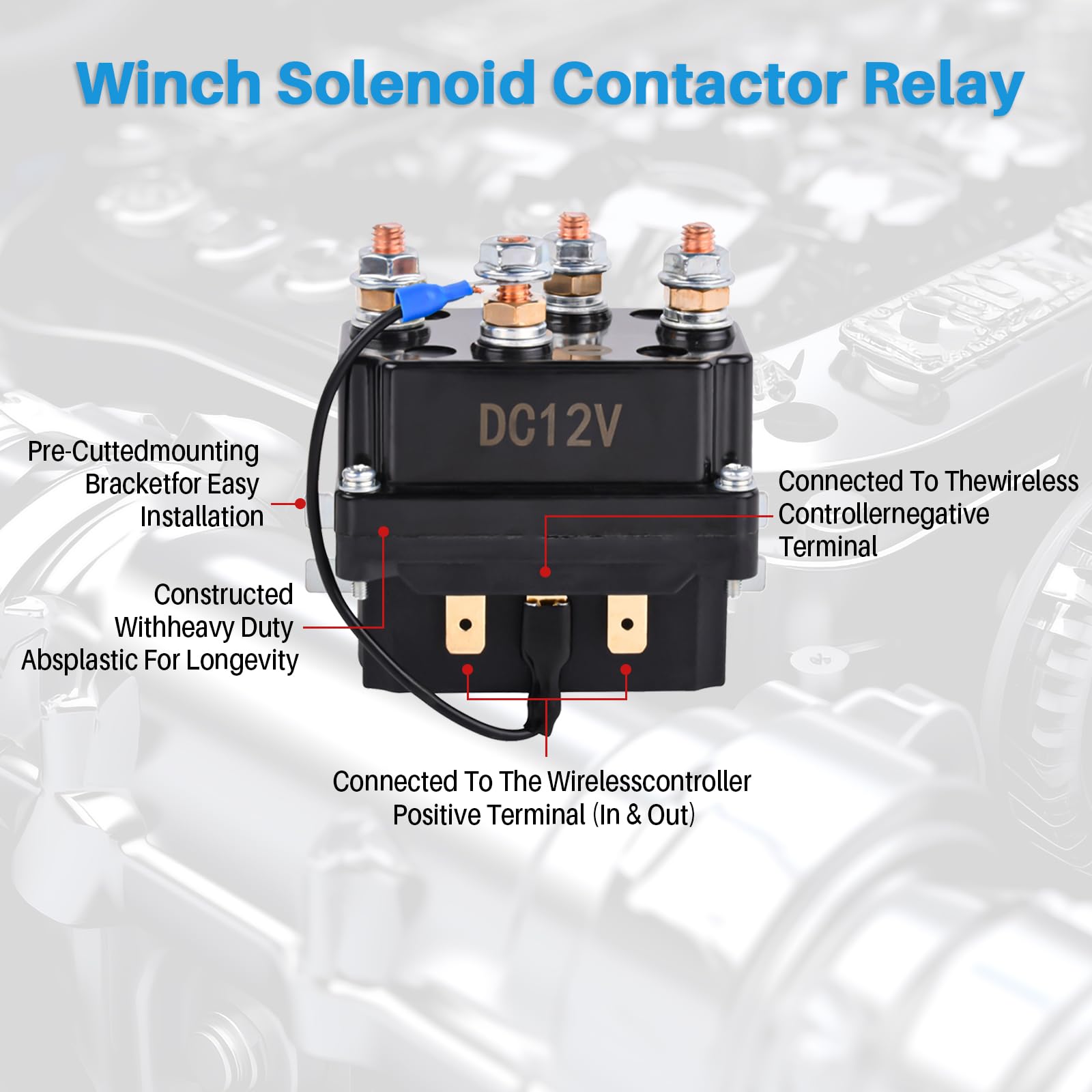 Relais solénoïde 12 V 250 A Relai solénoïde de remplacement pour ATV UT Winch Control 8000 – 15000 lb