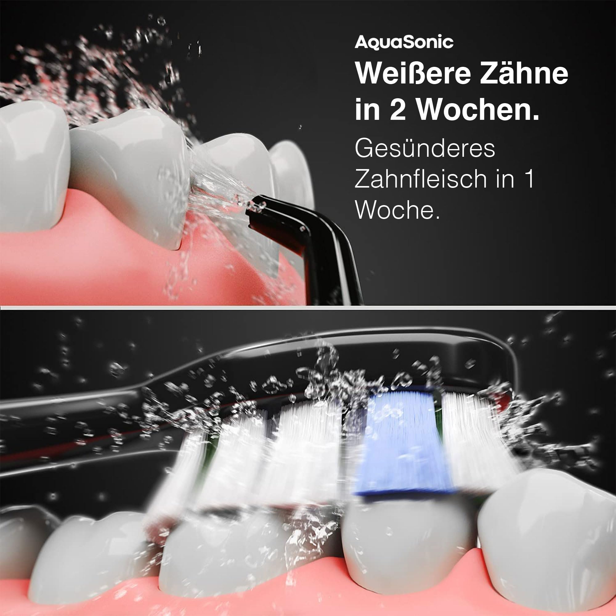 AquaSonic - Home Dental Center PRO | Bürsten & Zahnseide - Elektrische Zahnbürste - Power-Zahnbürste & Munddusche - Weißere Zähne & Gesünderes Zahnfleisch - Black Series Pro + Oral Irrigator