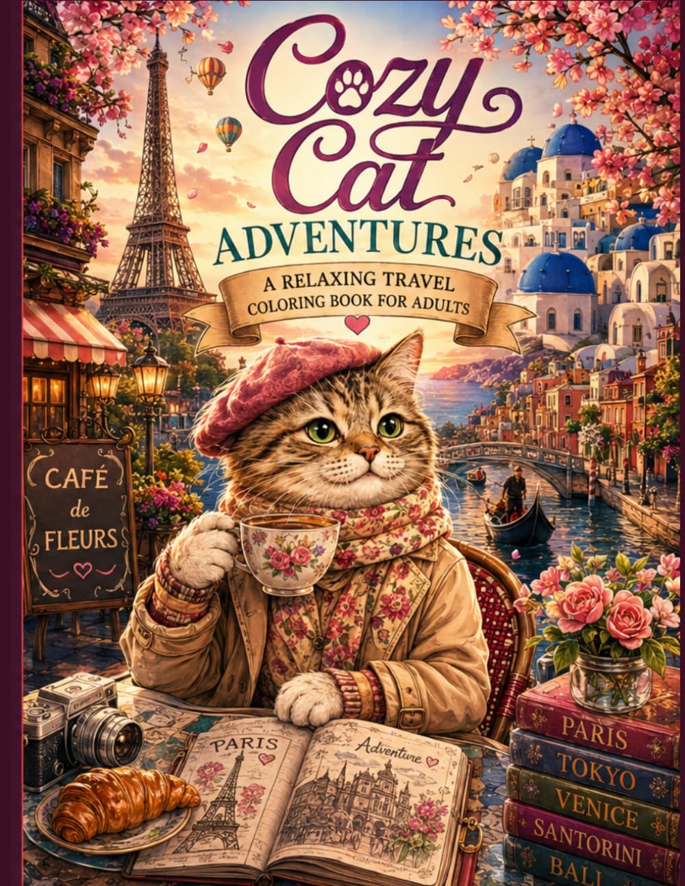 Cozy Cat Adventures: A Relaxing Travel Coloring Book for Adults