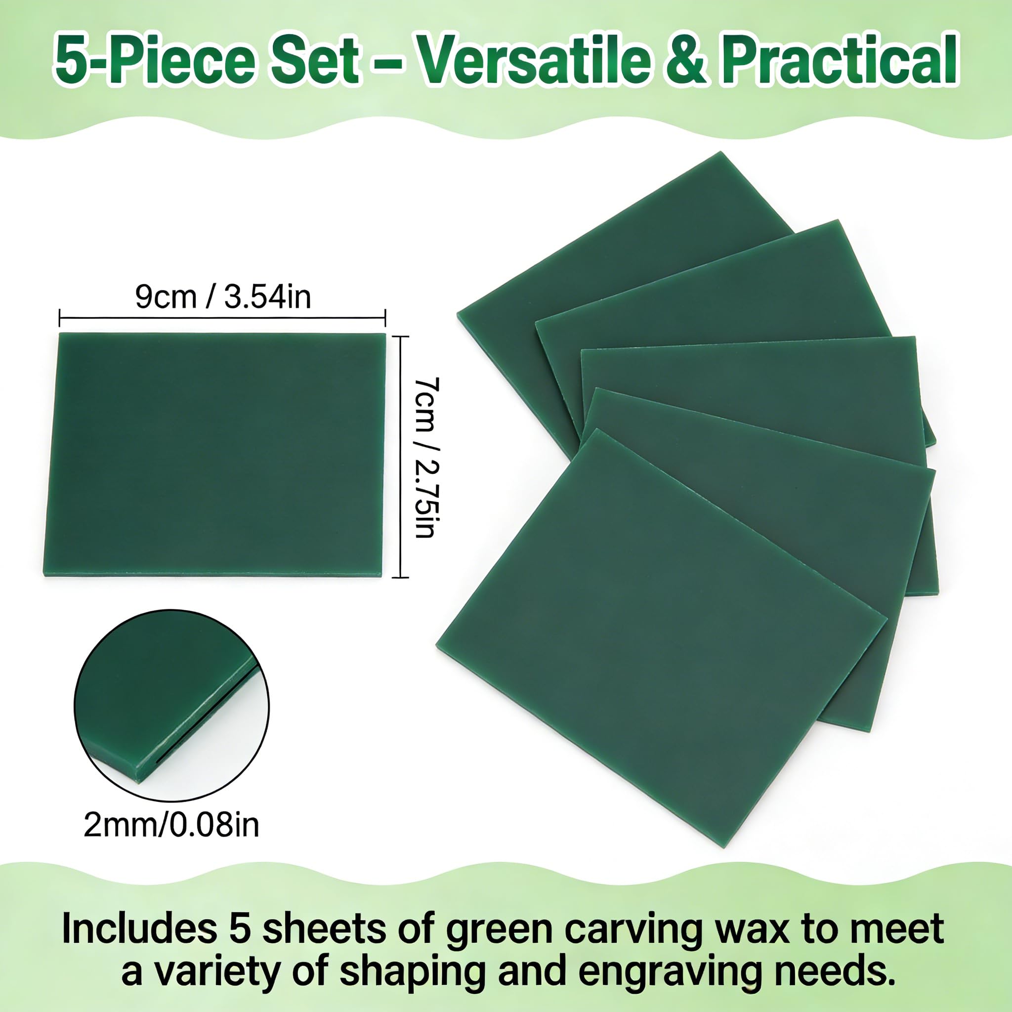 5 piezas, taco de cera para joyería, molde de cera para grabar, moldear y esculpir, verde, 2 mm