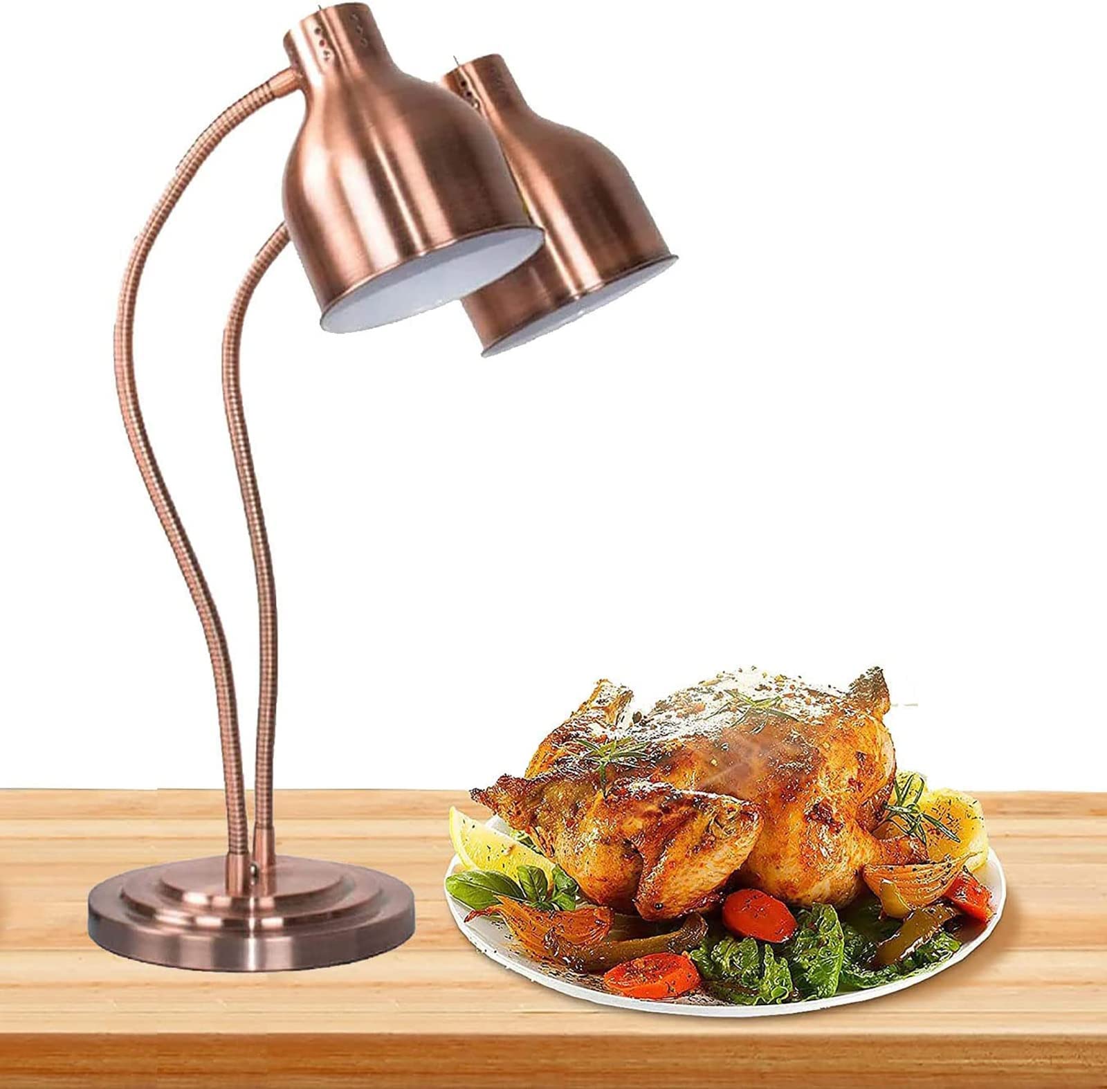 Lampada riscaldante per alimenti Autoportante, Scaldavivande commerciale Doppio braccio per feste Buffet per pizza Bistecca Pollo fritto, Doppia testa Regolazione multidirezionale Catering Luci scalda