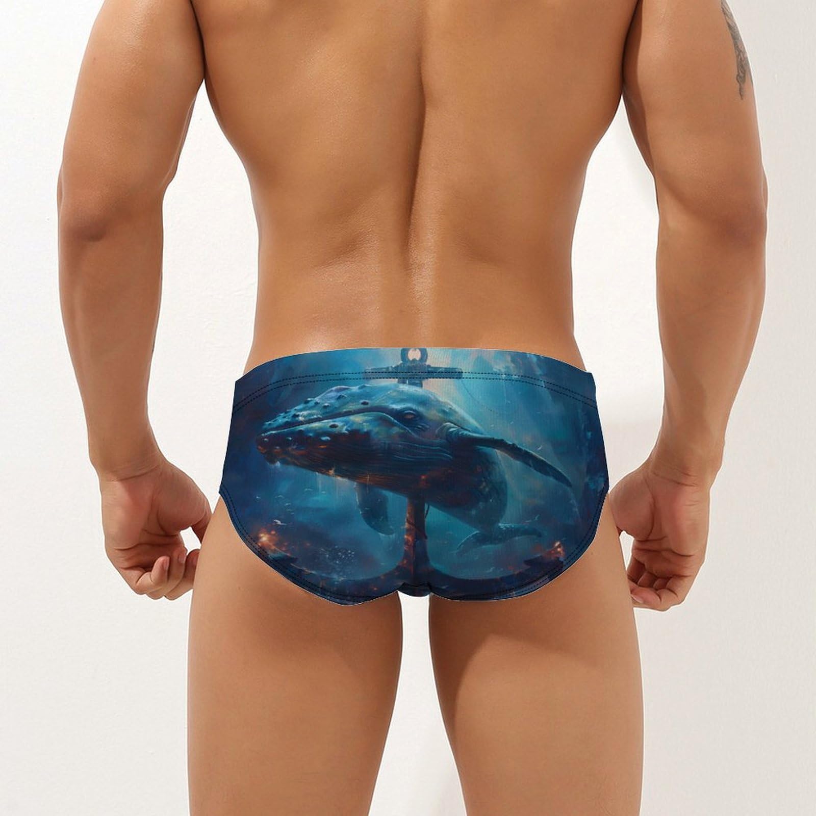 Whale and Anchor Mens Swim Briefs Quick Dry Swim Trunk Bikini Underwear Swimsuit S