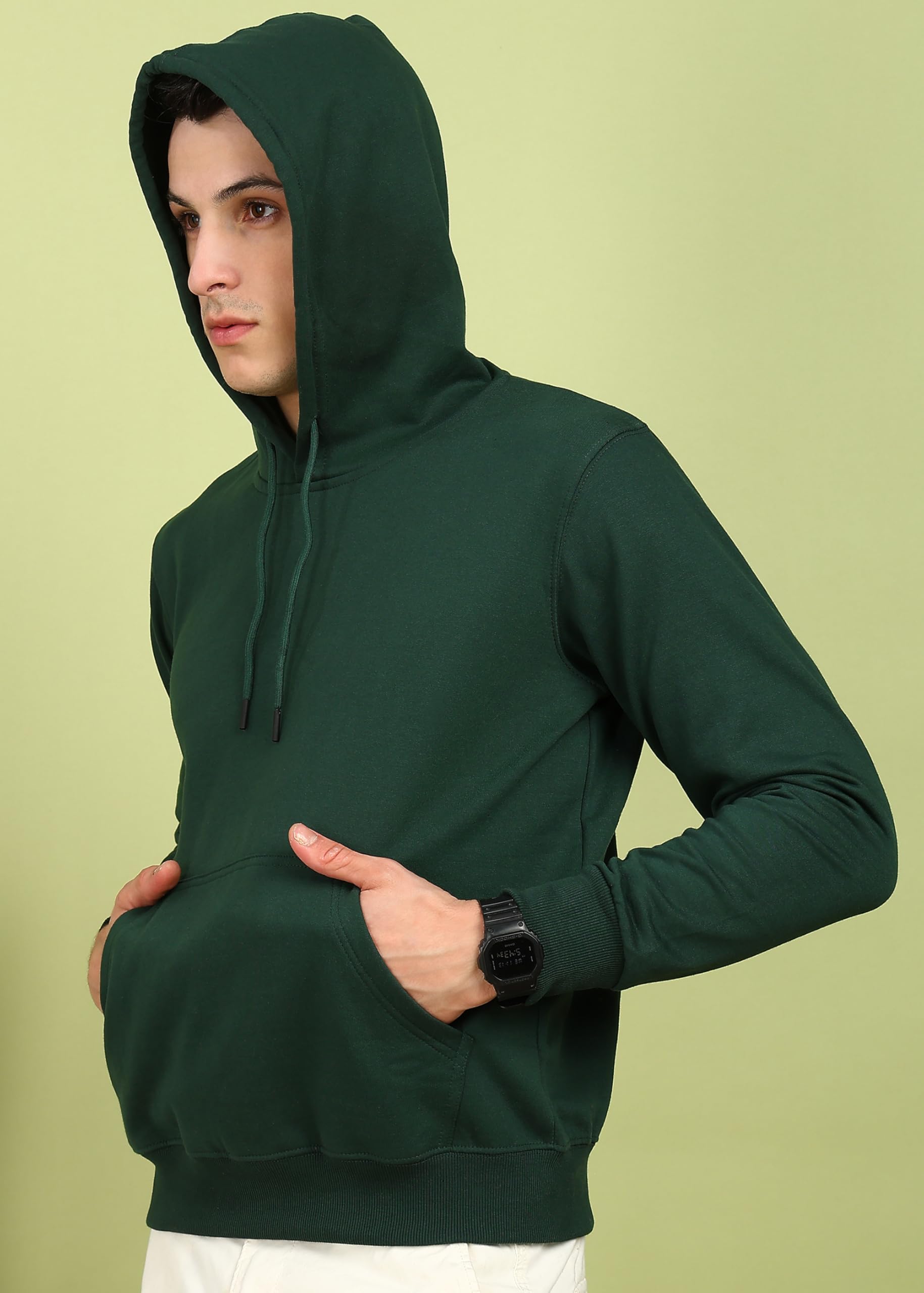 Alan Jones Clothing Men’s Solid Hooded Sweatshirt | Drawstring Hood, Kangaroo Pocket, Ribbed Hem | Regular Fit | Sizes S–5XL | Multiple Colors (Forest Green_2XL) 2