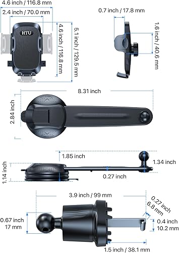Miniatura 8 de HTU Soporte de teléfono de automóvil con succión más fuerte mejorado, brazo flexible, soporte giratorio para teléfono celular para salpicadero,