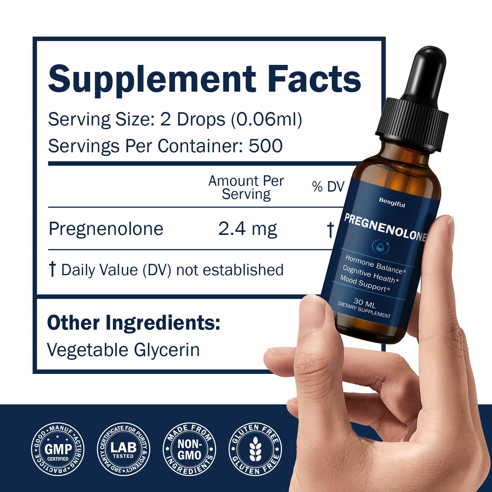 Liquid Pregnenolone Supplement, Sublingual Micronized Liquid for Hormones — Amazon image 6