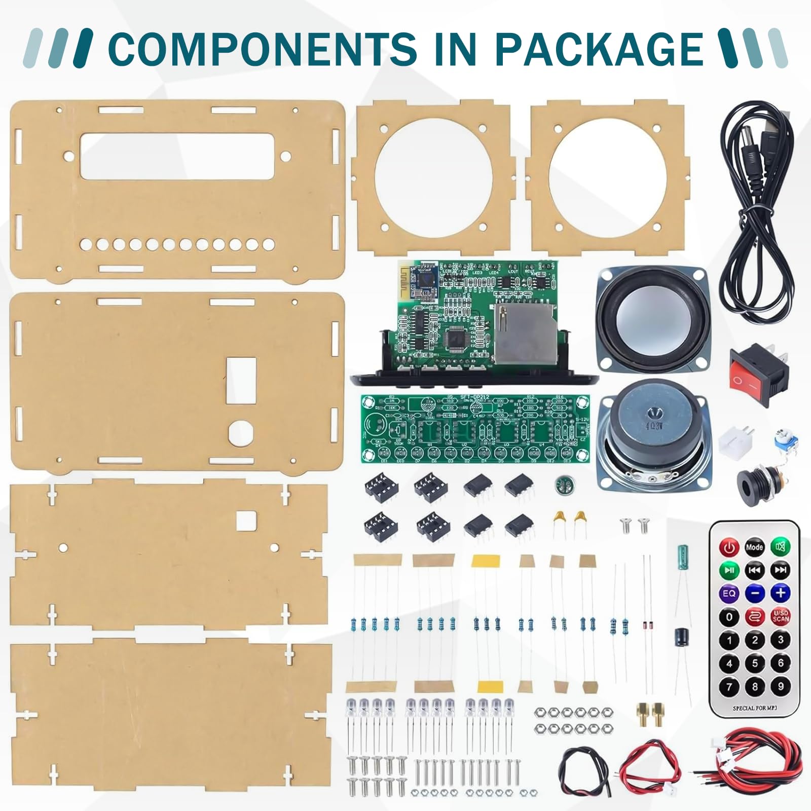 Kit di pratica di saldatura, kit radio FM, kit di altoparlanti Bluetooth fai da te, kit di progetti elettronici per adulti, mini kit amplificatore audio domestico con display digitale (trasparente)