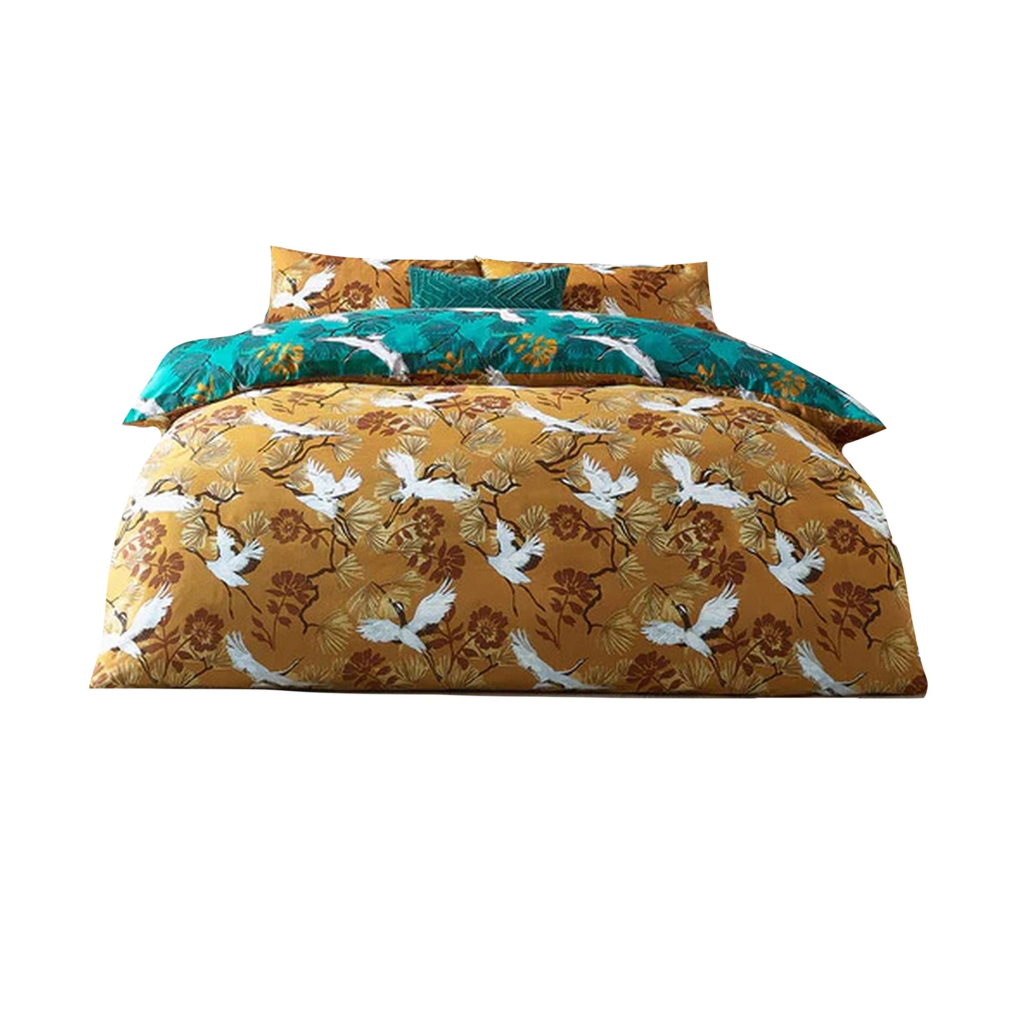 furn. Demoiselle Single Yellow Botanical Duvet Cover Set - Polycotton - Reversible Design