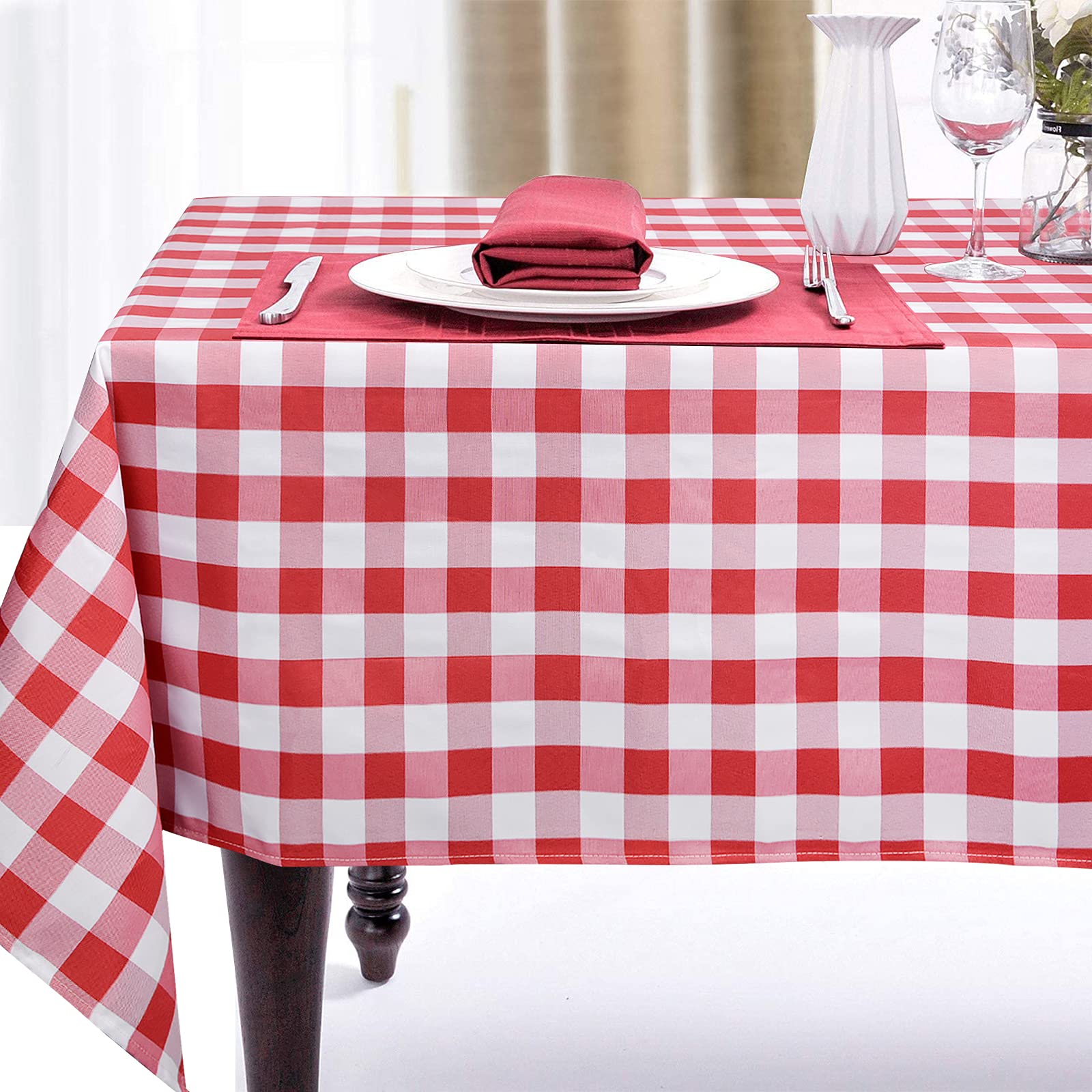 tiosggd Red and White Gingham Table Cloth Buffalo Plaid Check Table Cloth Party Suppliers for Farmhouse Rustic Holiday Birthday Wedding Party Decorations