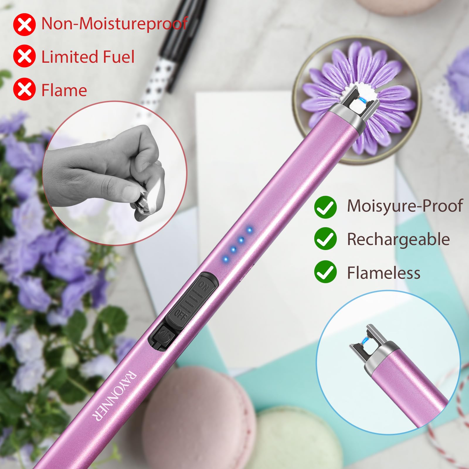 Amazon.com: Electric Candle Lighter, Windproof Flameless USB Rechargeable  Plasma Arc Lighter for Grill Firework Kitchen Camping (1 Pack - Pink) :  Health & Household