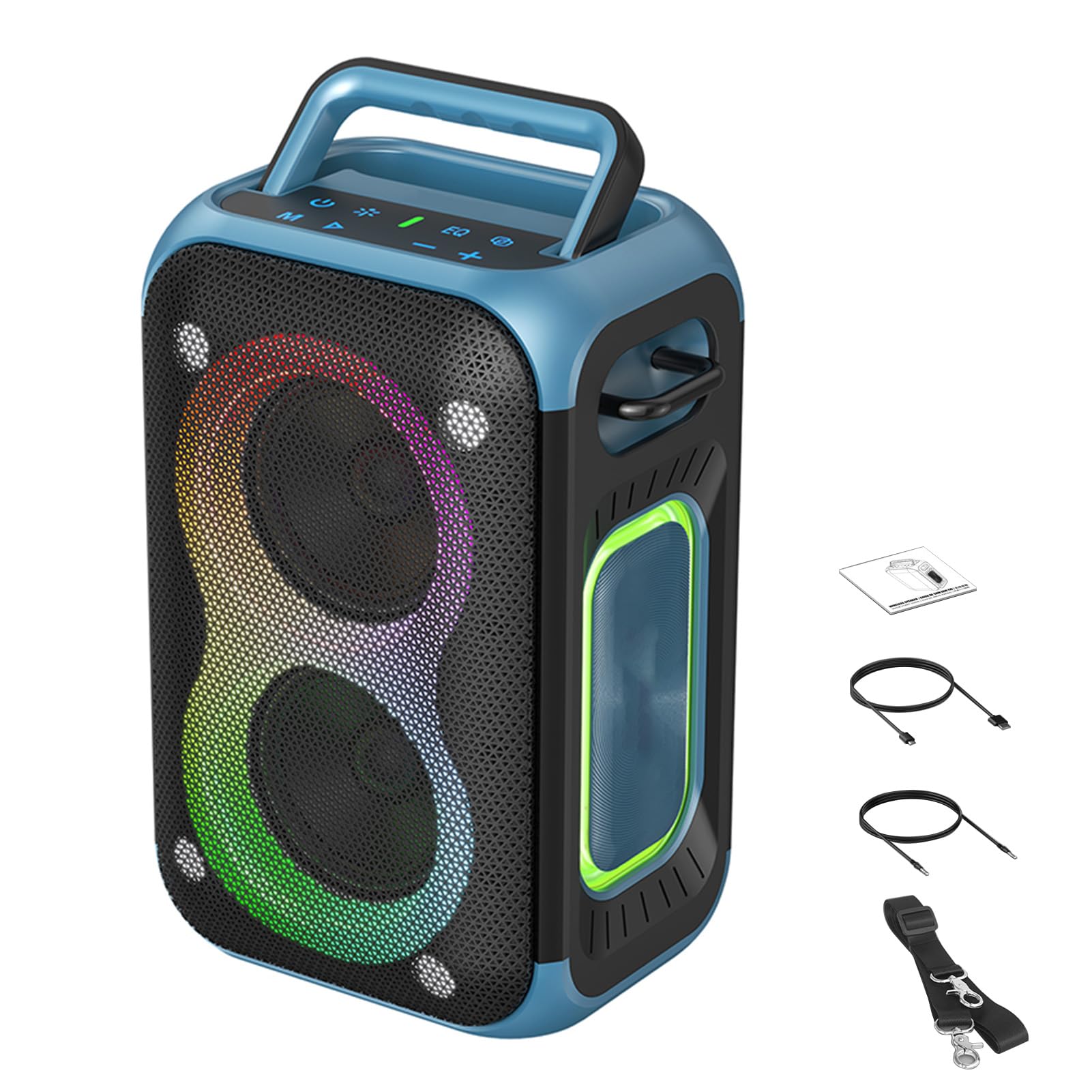 Ausla Altoparlante Portatile Altoparlante Wireless 60 W BT 5.4 con Luci RGB 8000 MAh Tipo C Portata 10 M ABS Costruito per Feste in Casa Viaggi all'aperto Film di Gioco (BLUE)