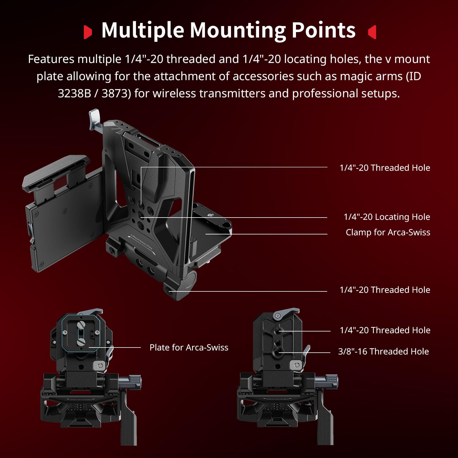 SMALLRIG Faltbares V Mount Akku Plate Kit Pro, QR Plate für Arca, LCD-Bildschirmschutzhalterung und Kabelclips, All-in-One-Kompaktkamera-Video-Rig für Spiegellose/DSLR, für NEEWER V Mount Akku - 5315
