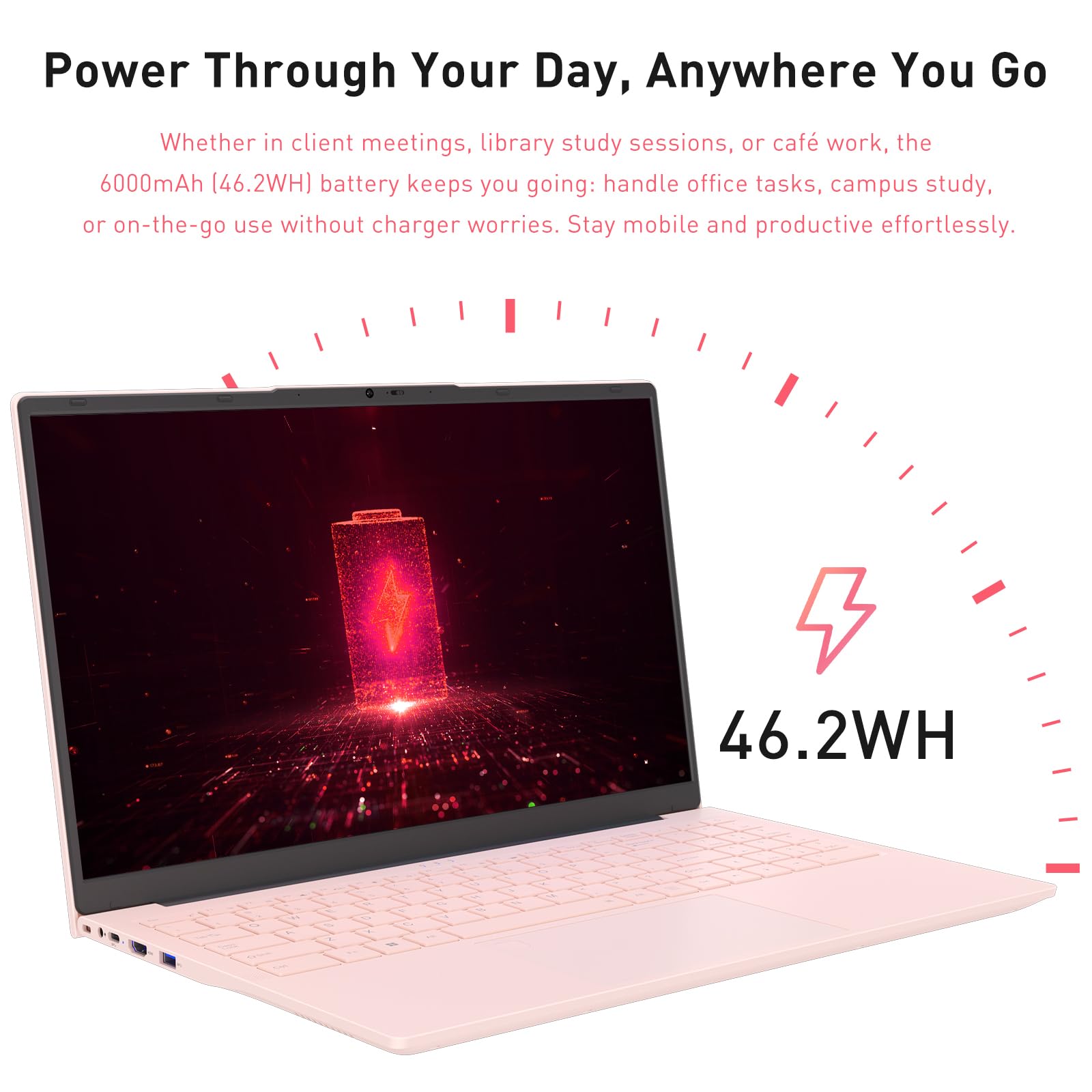 Auusda 15.6" FHD Laptop for Students & Work, 16GB Dual RAM, 512GB SSD, Backlit Keyboard, Fingerprint Sensor, Pro System, Dual core Processor, Full-featured USB C, USB 3.0/2.0, HDMI, Pink — view 9