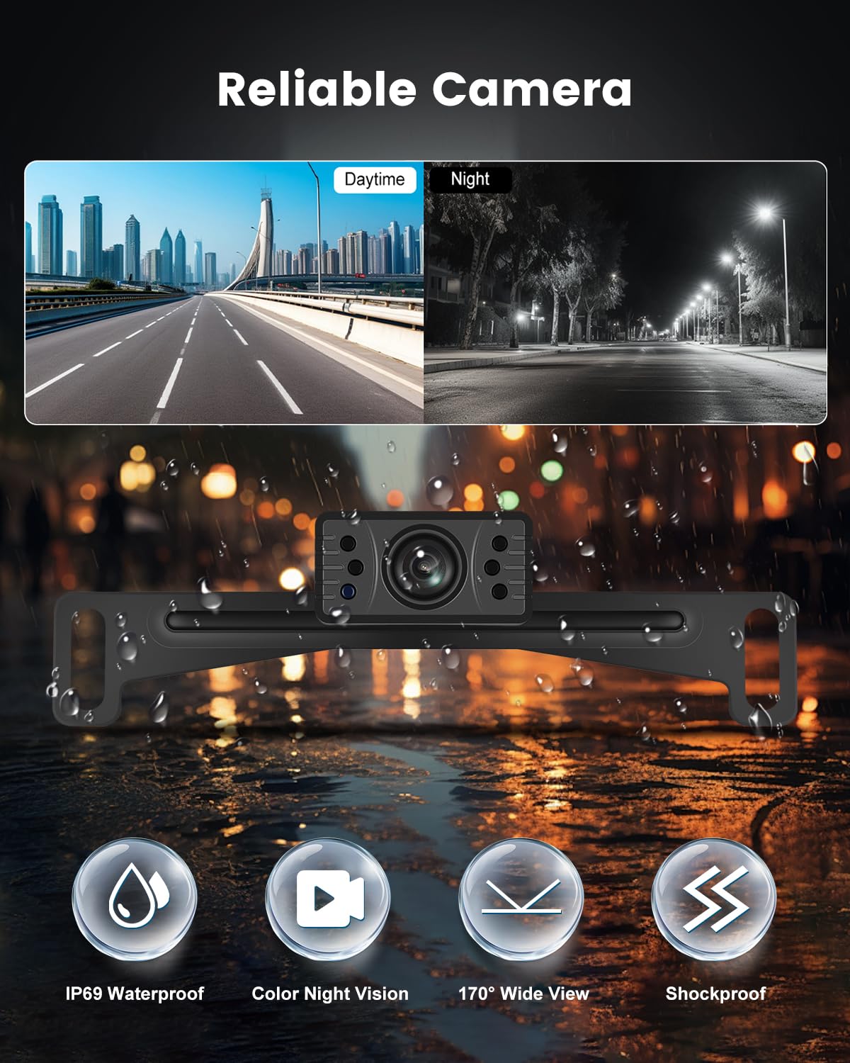 NHOPEEW Kit Inalámbrico de Cámara de Visión Trasera con Monitor de 4.3", Líneas de Aparcamiento Ajustables, Cámara de Marcha Atrás Impermeable IP68, Visión Nocturna, No Necesita Cableado