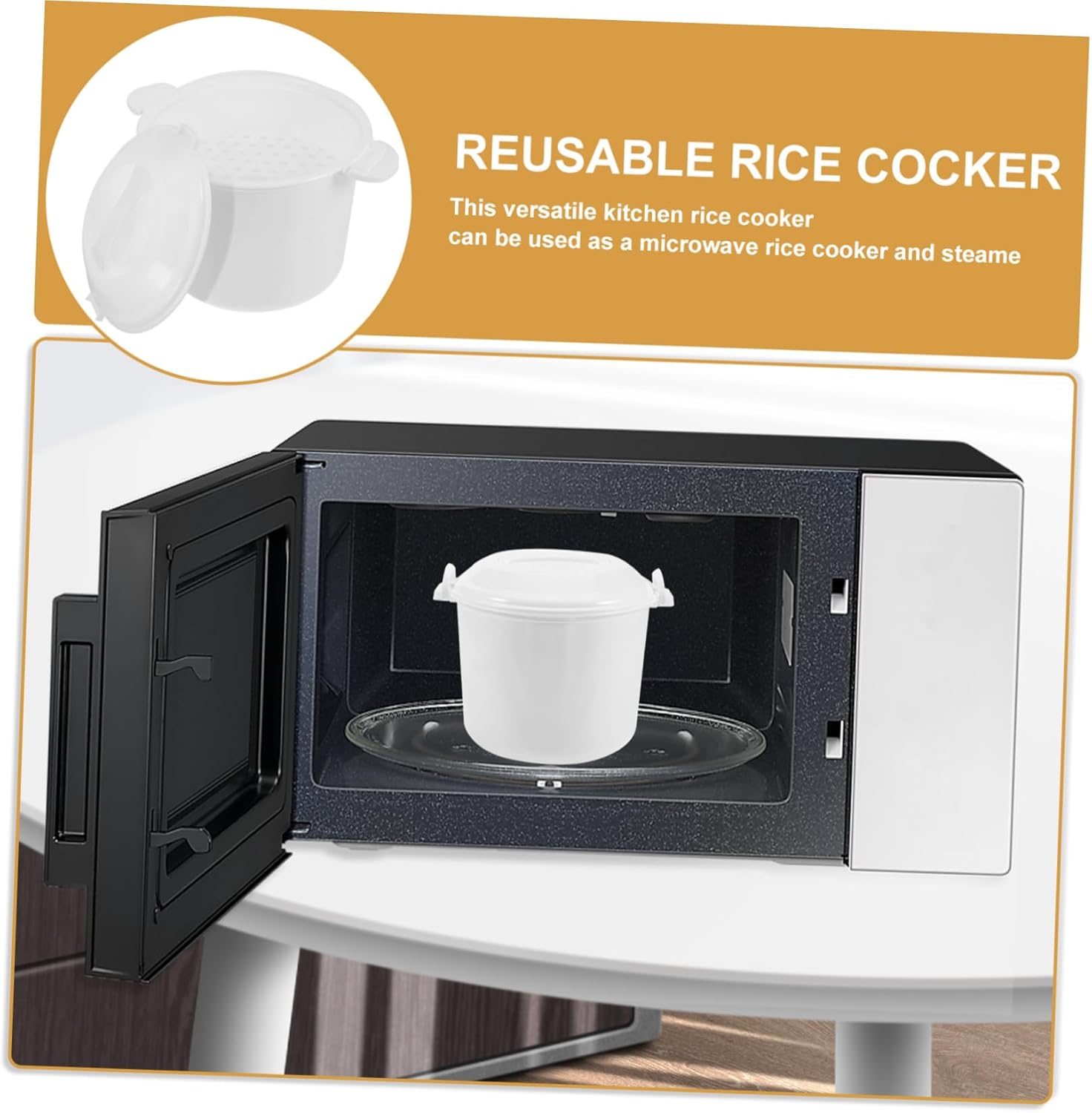 Zerodeko 3L Microwave Rice Cooker with Lid Portable Food Steamer for Rice and Meals Microwave Safe Container for Home and Meal Prep Use