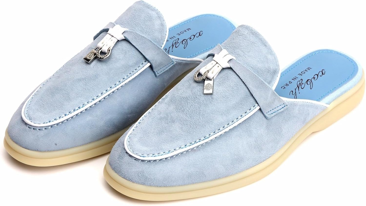 XOBZJH Designer Women's Mules Flat Heel - Suede Leather Flats with Tassel Detail, Comfortable Slip-On Backless Loafers,Casual & Work Shoes