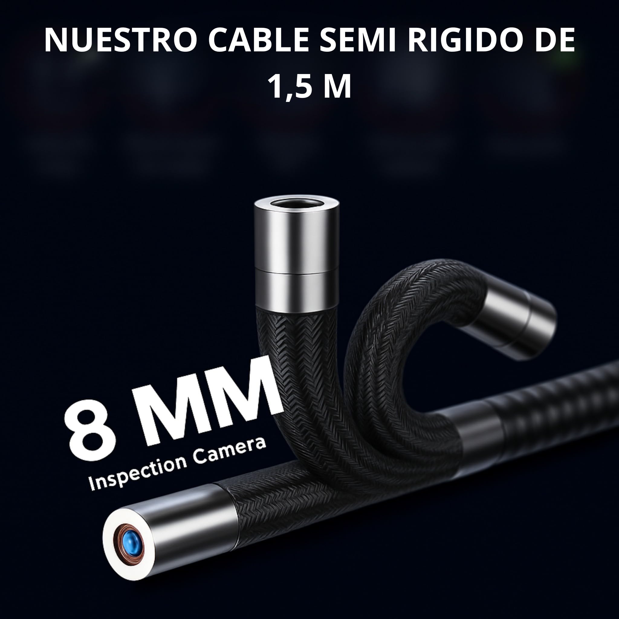 Cámara endoscopica inspección orientable 360º Uso Industrial 1920P Equipado con 8 Leds Cable semirrígido de 1,5 m + endoscopio 5 Metros hurón para canalización mecánica Compatible con Android/iPhone