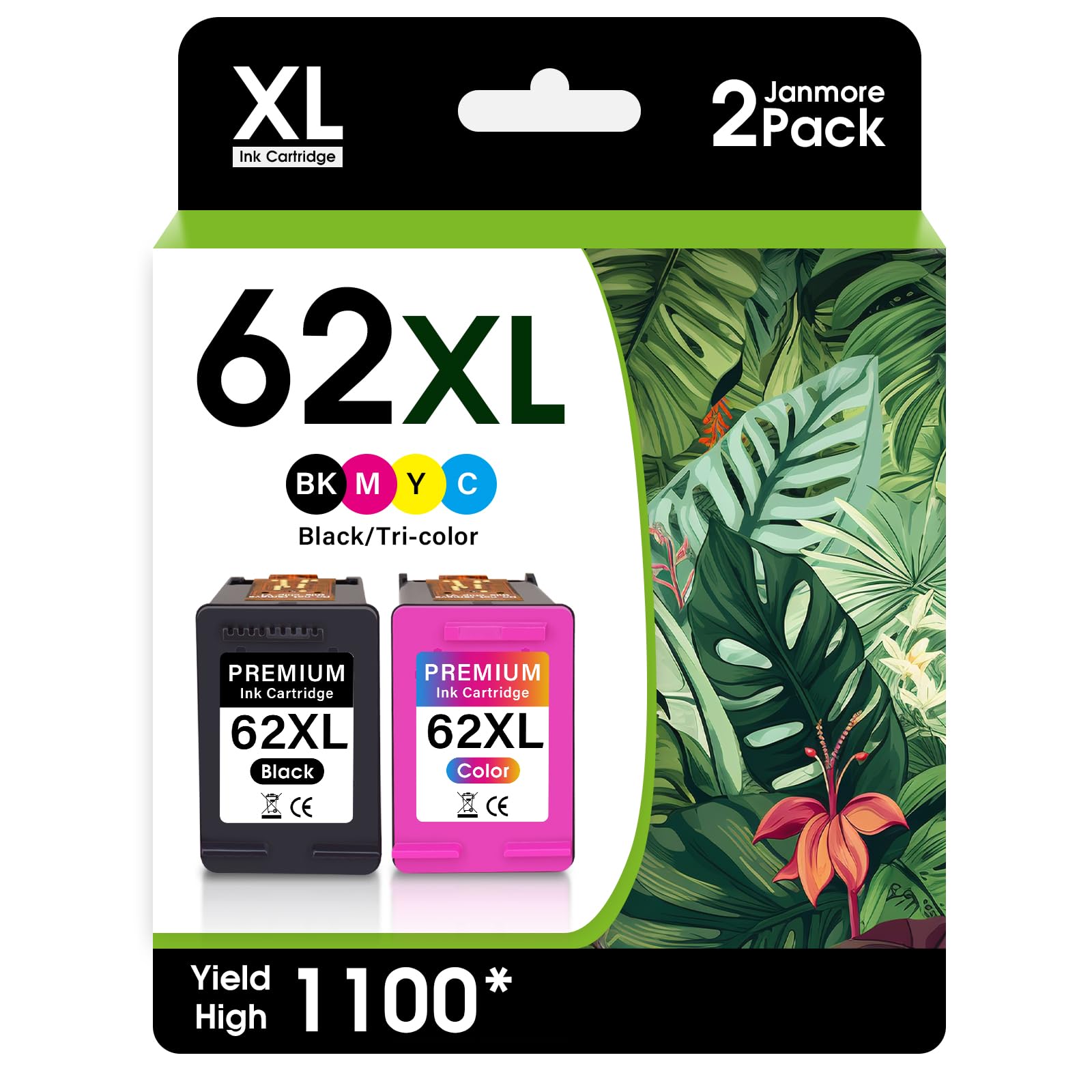 62XL Ink Cartridges High Yield Replacement for HP Ink 62xl Black and Color Combo Pack Work with HP Envy 5540 5549 5640 5660 7640 7645 OfficeJet Mobile 250 200 OfficeJet 5740 5741 Printer
