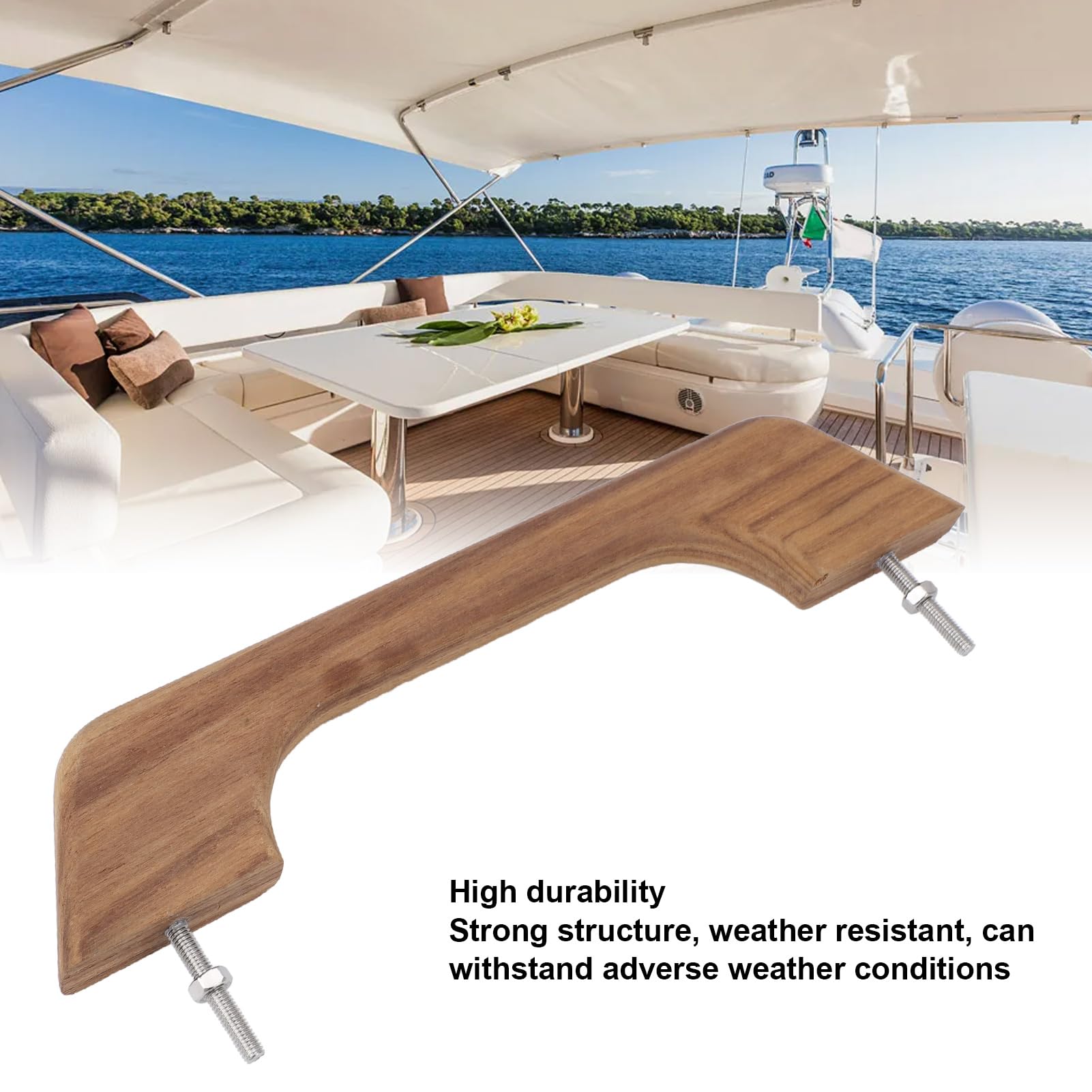 Haofy Teak Holzgriff für Boot, 12-Zoll-Wetterhandlauf mit 2 Bolzen, Marine Wohnmobil Zubehör, Hergestellt aus Teak, Einzigartiges Kornmuster, Lang Anhaltende, Einfache Installation,