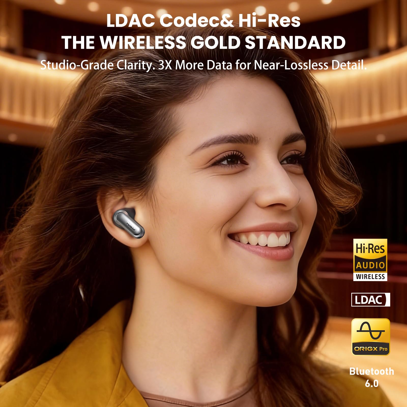 TOZO NC20 Słuchawki bezprzewodowe Bluetooth 6.0, 6 mikrofonów ENC AI Czysta jakość rozmów, dźwięk Hi-Res LDAC, wodoodporność IPX8, detekcja użytkowania, połączenie z niską opóźnieniem, ładowanie