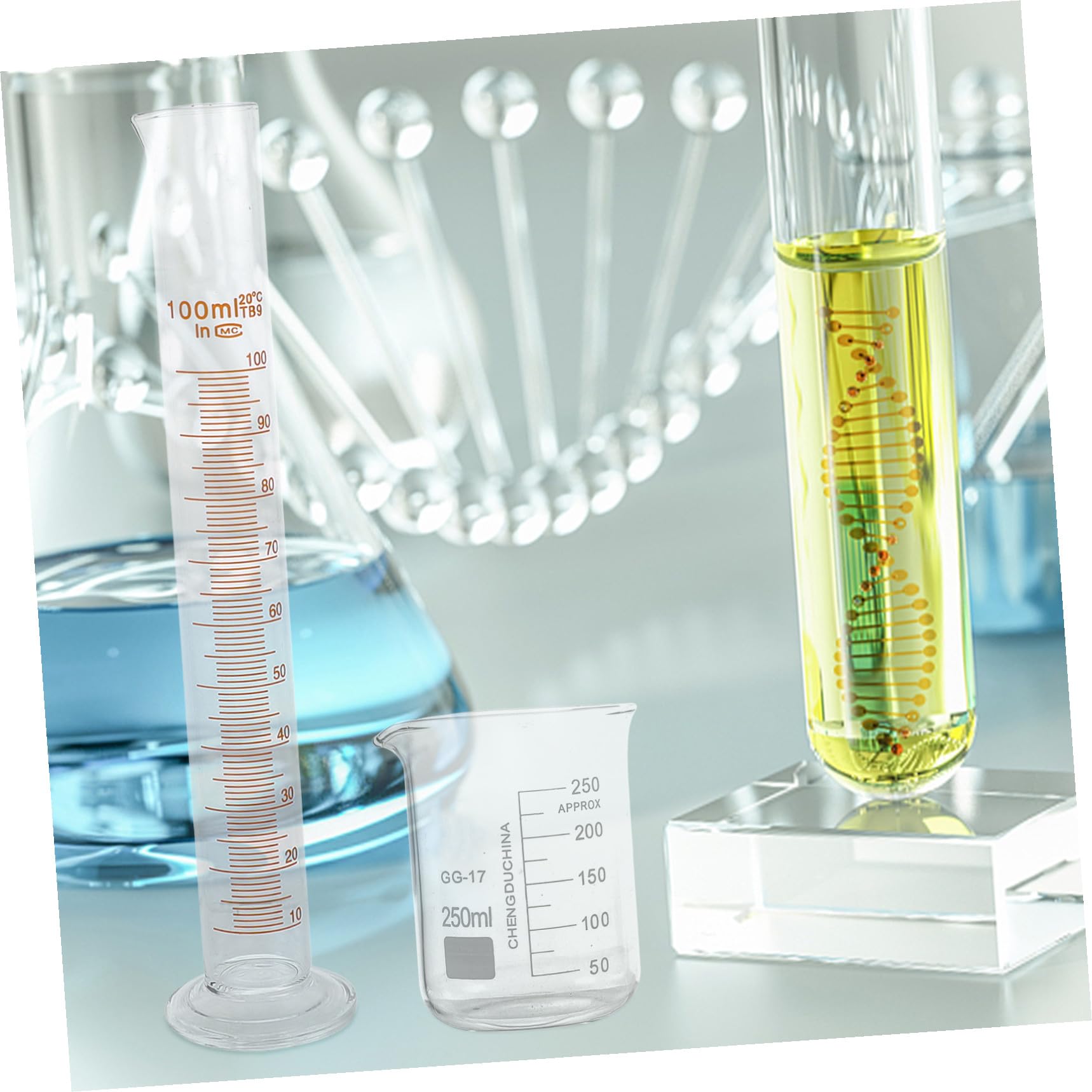 GALPADA Set Vetreria da Laboratorio 9 Pezzi in Vetro Resistente – Beuta Conica Erlenmeyer, Becher Graduato e Cilindro Misurino – Strumenti Scientifici per Misurazioni Accurate e Uso