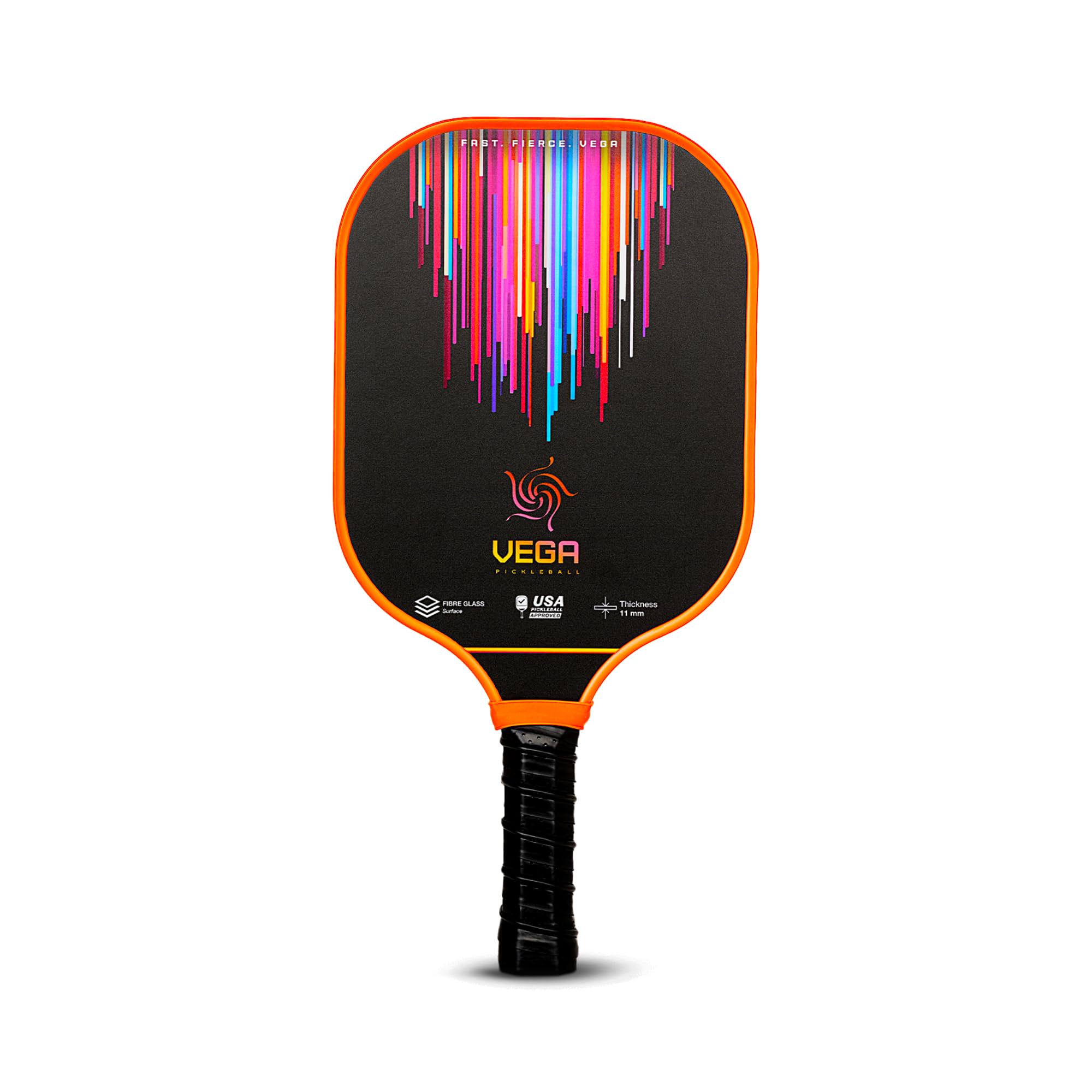 vega pickleballs paddle | 11mm fibre glass pickleballs racket | premium pickle ball bat for beginners and advance play paddle for home, kids and adults (orange, pack of 1)
