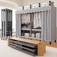 Vista 11 de Armario portátil plegable de 59.1 pulgadas para colgar ropa, perchero resistente con cubierta, percheros plegables de metal independientes, armario