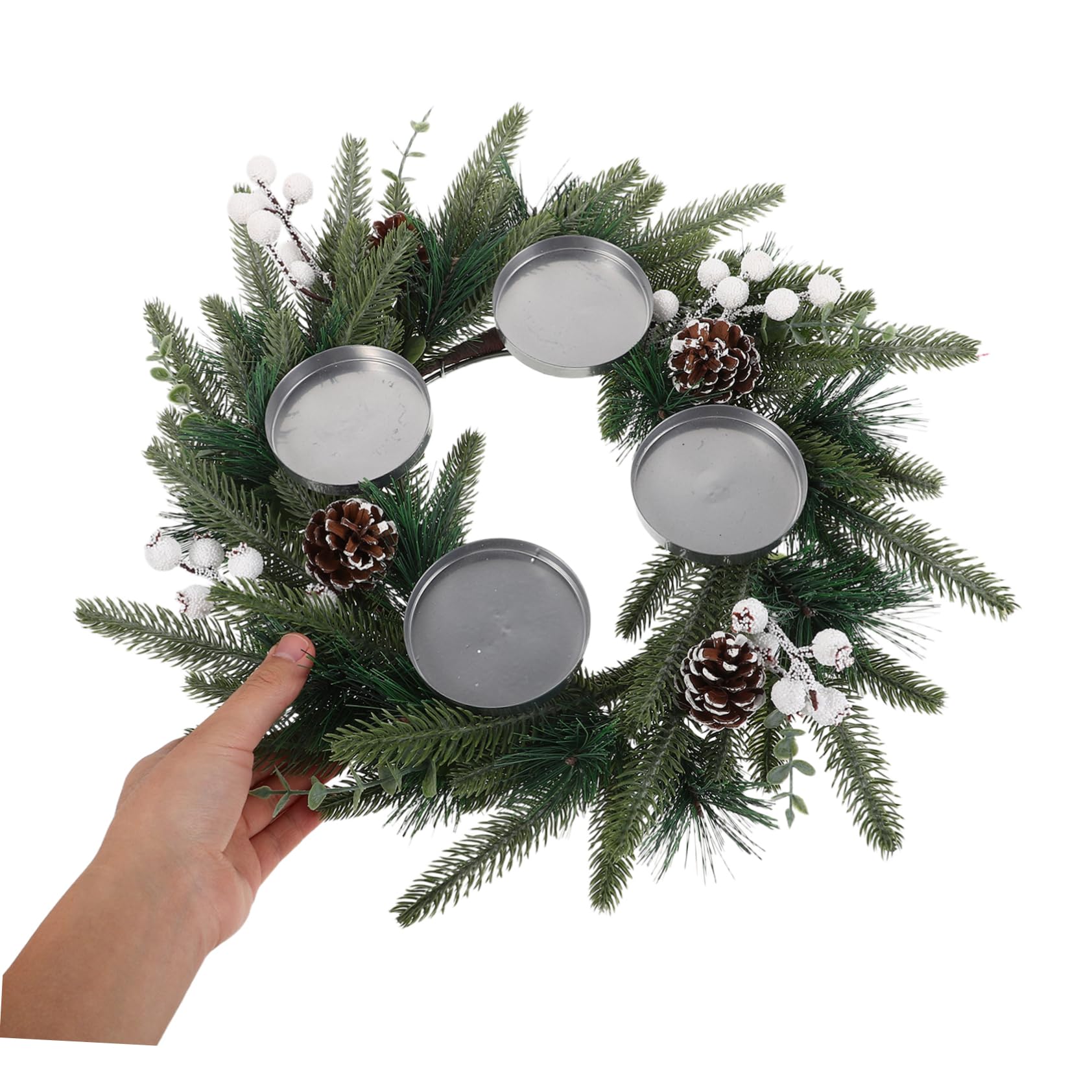 Gatuida Decoración de Guirnalda Navideña con Soporte para Velas, Piñas y Bayas Artificiales para Velas, Guirnalda Natal y Adorno de Candelabros para Temporada de Adviento