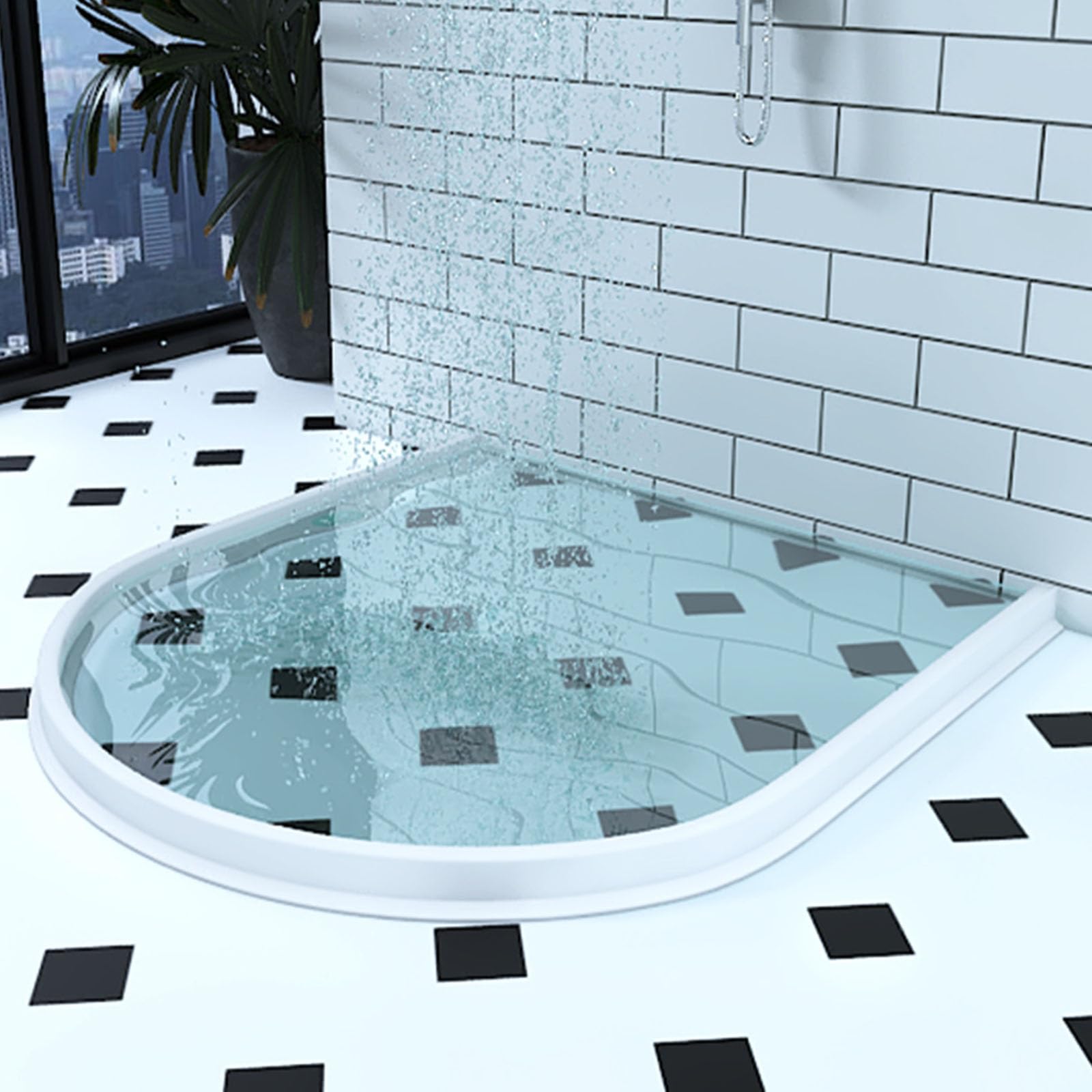 Barrera Agua Ducha Borde Plato Protector Contra Salpicaduras De Agua Para Ducha, Autoadhesivo, Barrera De Ducha Blanca/tapón De Agua Para El Suelo Para Mantener El Agua En La Ducha, Borde De Umbral De
