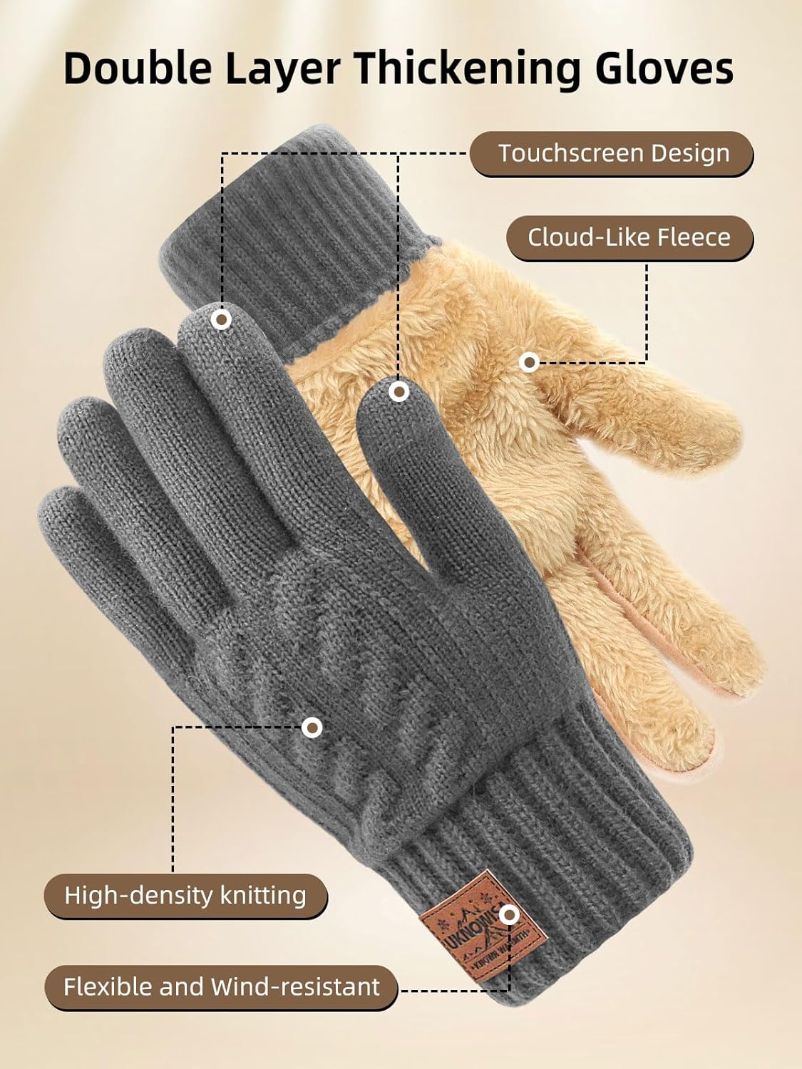 Winter Gloves for Men Women, Warm Fleece Lined with Touch Screen, Thermal Knit with Anti-Slip for Running Driving - Image 5