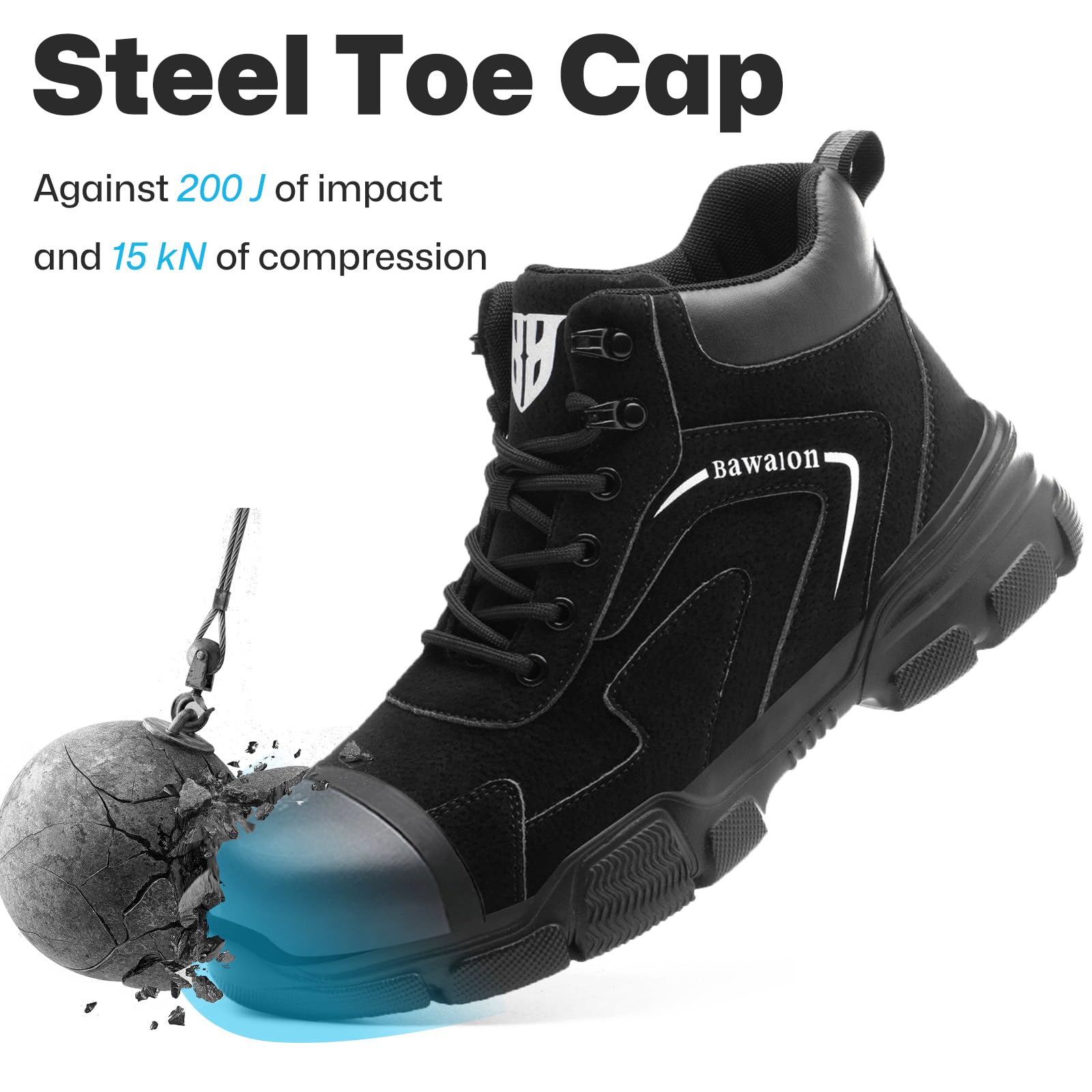 Nasogetch Botas de seguridad para hombre, botas de trabajo para mujer, con puntera de acero, ligeras, cómodas