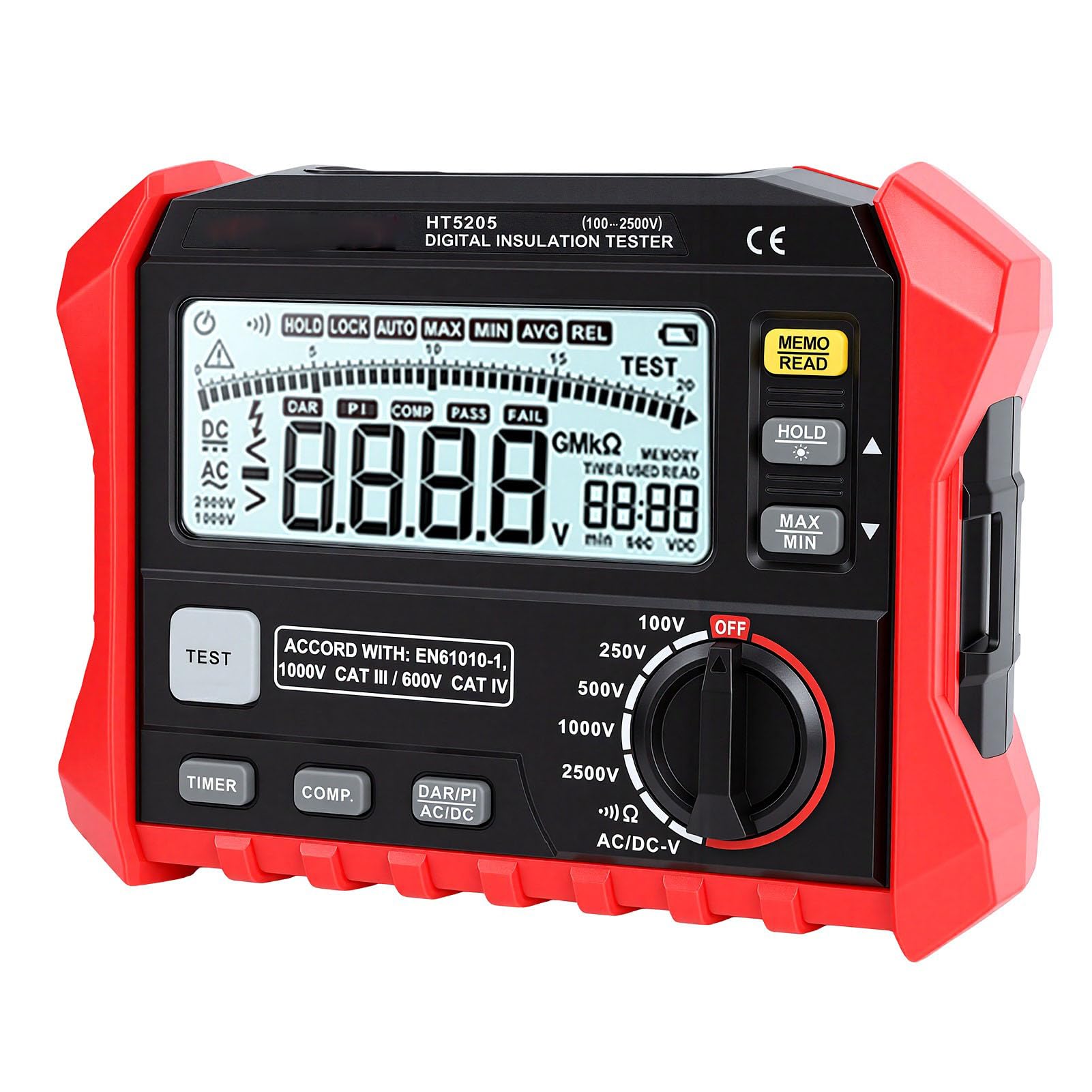 JTLB Testeur de Résistance D'isolation, Mégohmmètre 100 V-2500 V avec Fonction DAR PI, Tension AC DC jusqu'à 1000, pour la Vérification de la sécurité de la Maintenance électrique
