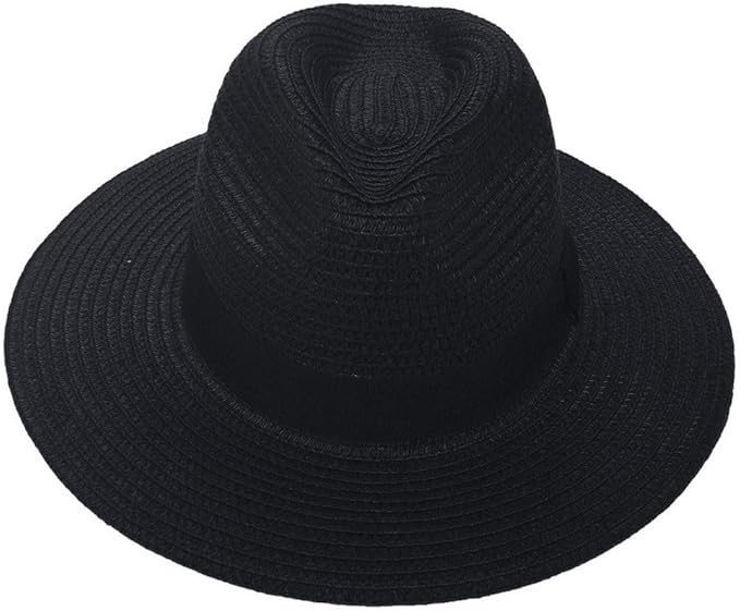 Amazon Co Jp Yiyilai つば広 ハット ユニセックス ストローハット レディース 麦わら帽子 メンズ 中折れハット リゾート 黒 ファッション
