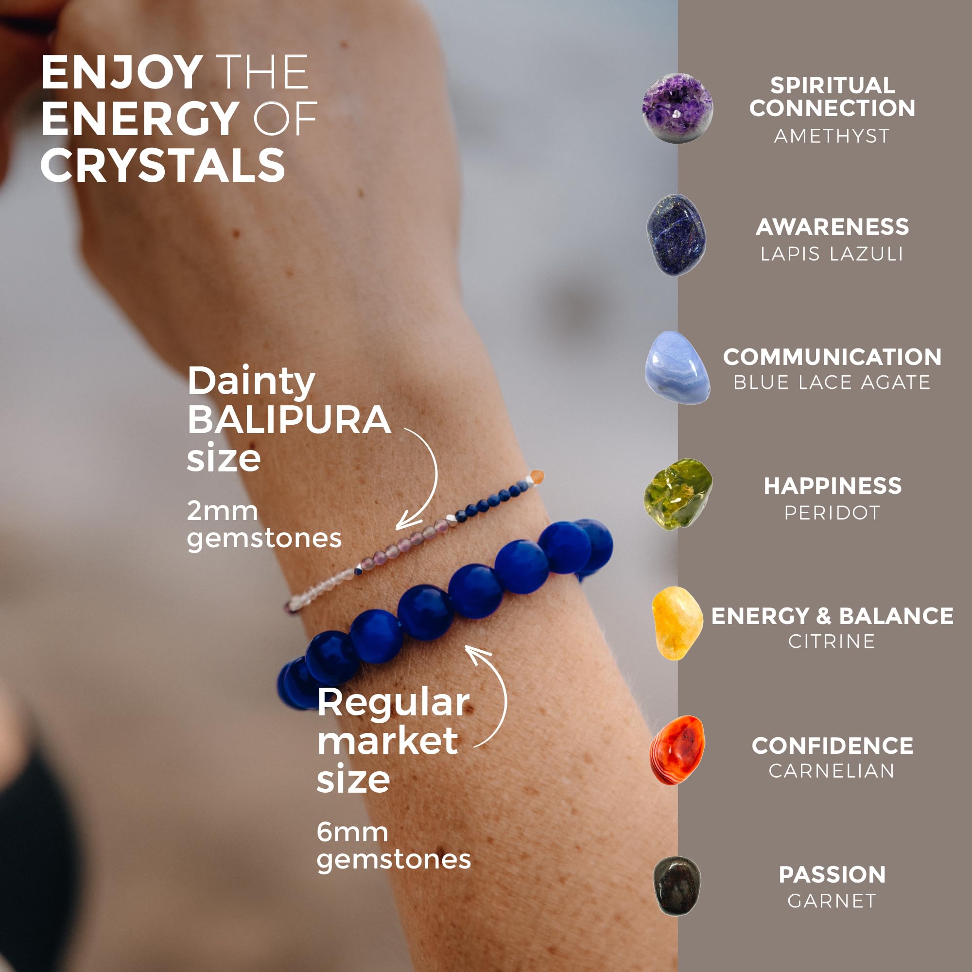 BALIPURA - Handcrafted 7 Chakras Healing Crystal Bracelets for Women - Elegant Beaded Bracelets - Perfect for Friendship and Healing - 2mm Small Beads