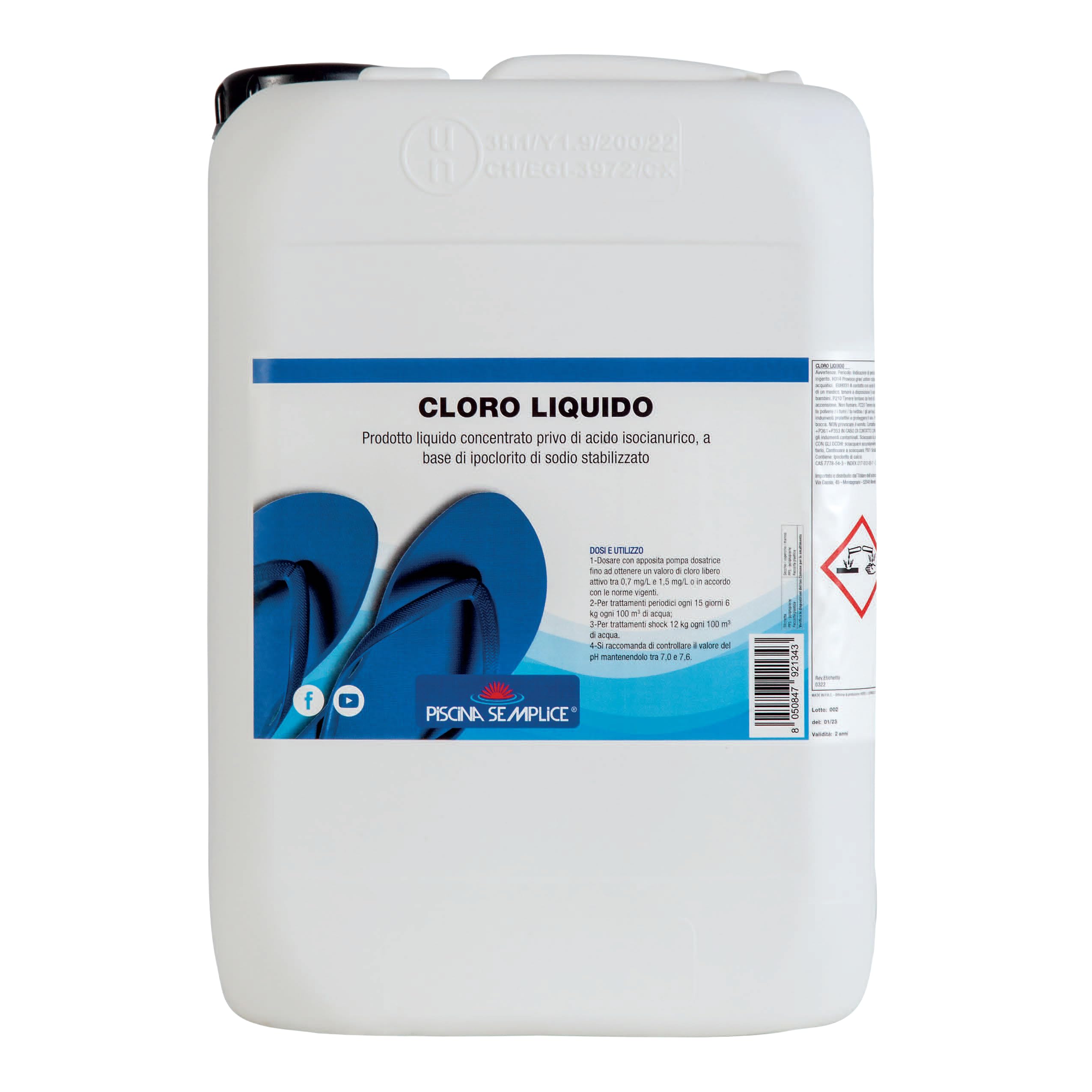Lapi - 25 kg Cloro Liquido Utilizzabile Anche con Pompe Dosatrici Marca chimici