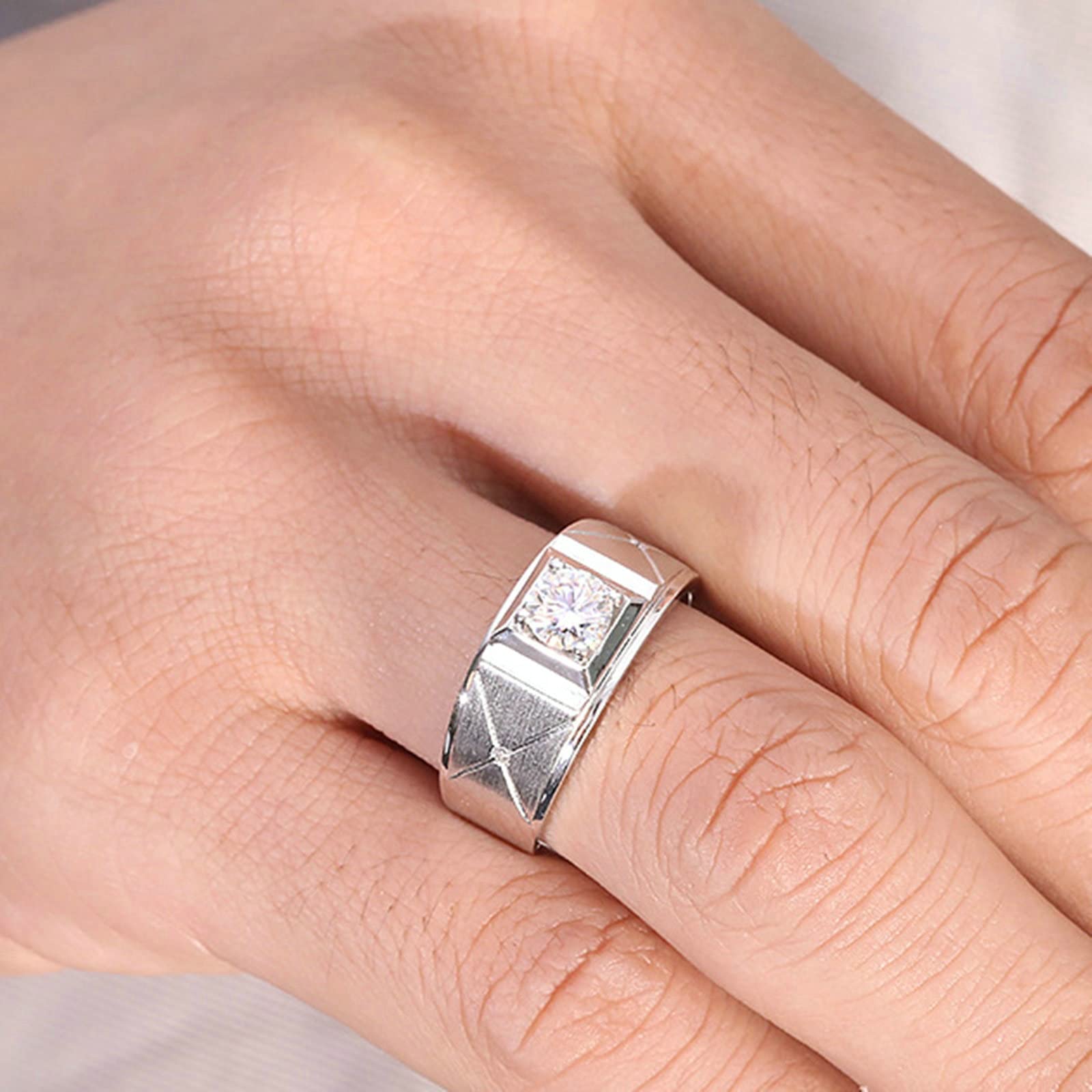 Anello Fidanzamento Uomo, Anello Oro Bianco Uomo 18K Croce Opaca A 4 Punte 0.5ct Rotonda Moissanite/Diamante Coltivato In Laboratorio Fedi Nuziali