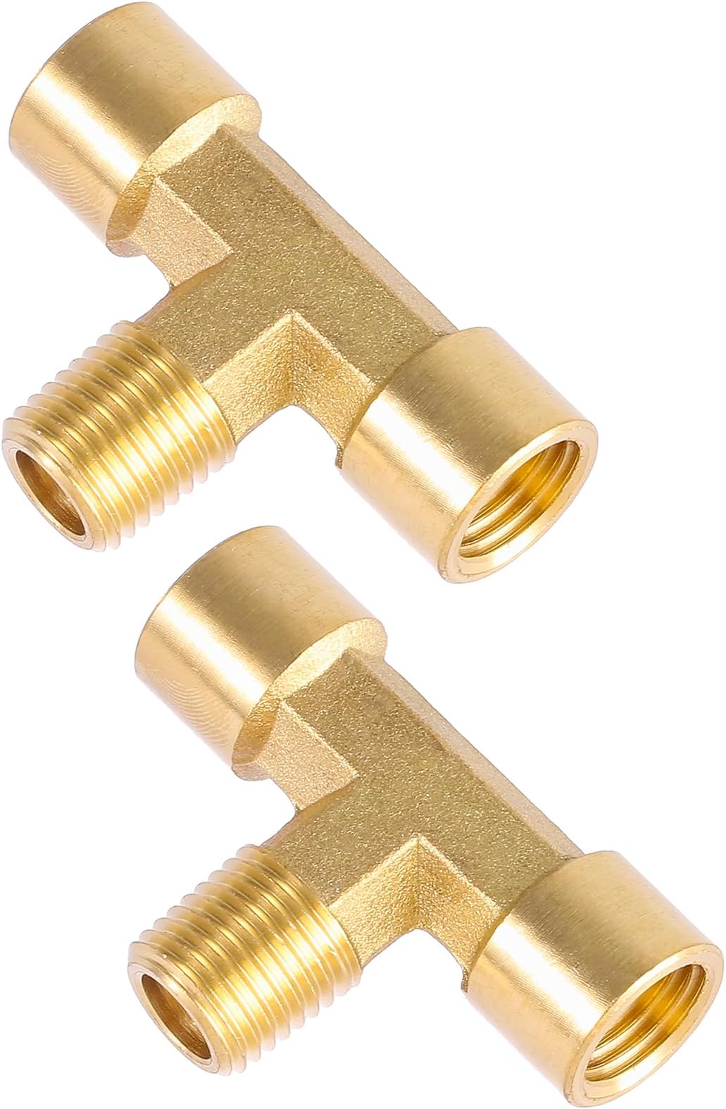 2 Pack 1/4" NPT Brass Tee Pipe Fitting,T Shape Connectors,1/4" NPT Female x 1/4" NPT Female x 1/4" NPT Male Pipe Fitting