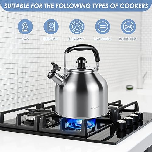 Miniatura 3 de Koocovel Cocina de tetera tetera de acero inoxidable de grado alimenticio hervidores de campamento para agua hirviendo 35 cuartos de galón agua