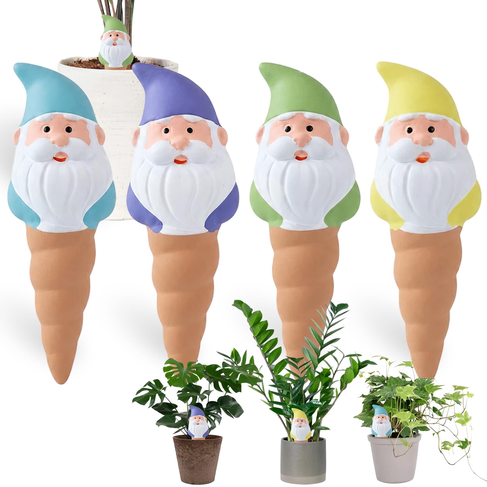 MKNZOME Automatic Plant Waterer, 4 Pack Terracotta Self Watering Plant Spikes Plant Watering Devices for Wine Bottles Vacation Clay Plant Garden Watering Stakes for Indoor & Outdoor Plants